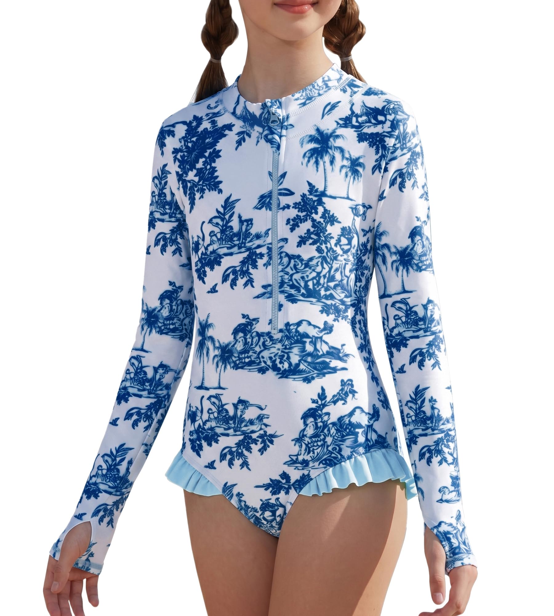 GRACE KARIN Girls One Piece Swimsuits Long Sleeve Bathing Suits Swimwear 5-14Y