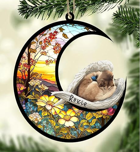 Husky personalizado - 1 Atrapasoles conmemorativo para perros, husky bronceado y blanco_1 adorno de Navidad con nombre, atrapasueños de mascotas,