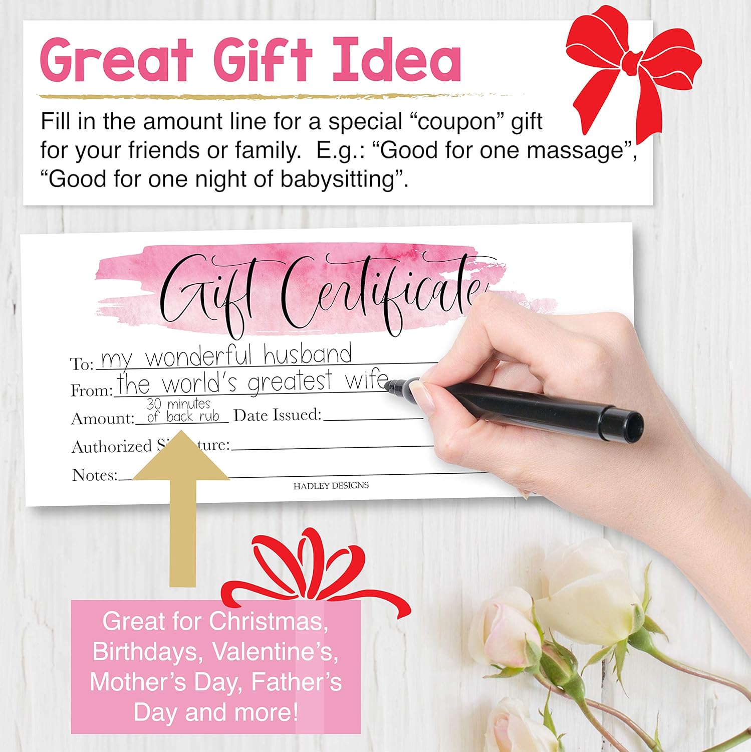 25 Pink Blank Gift Certificates for Small Business, France Ubuy