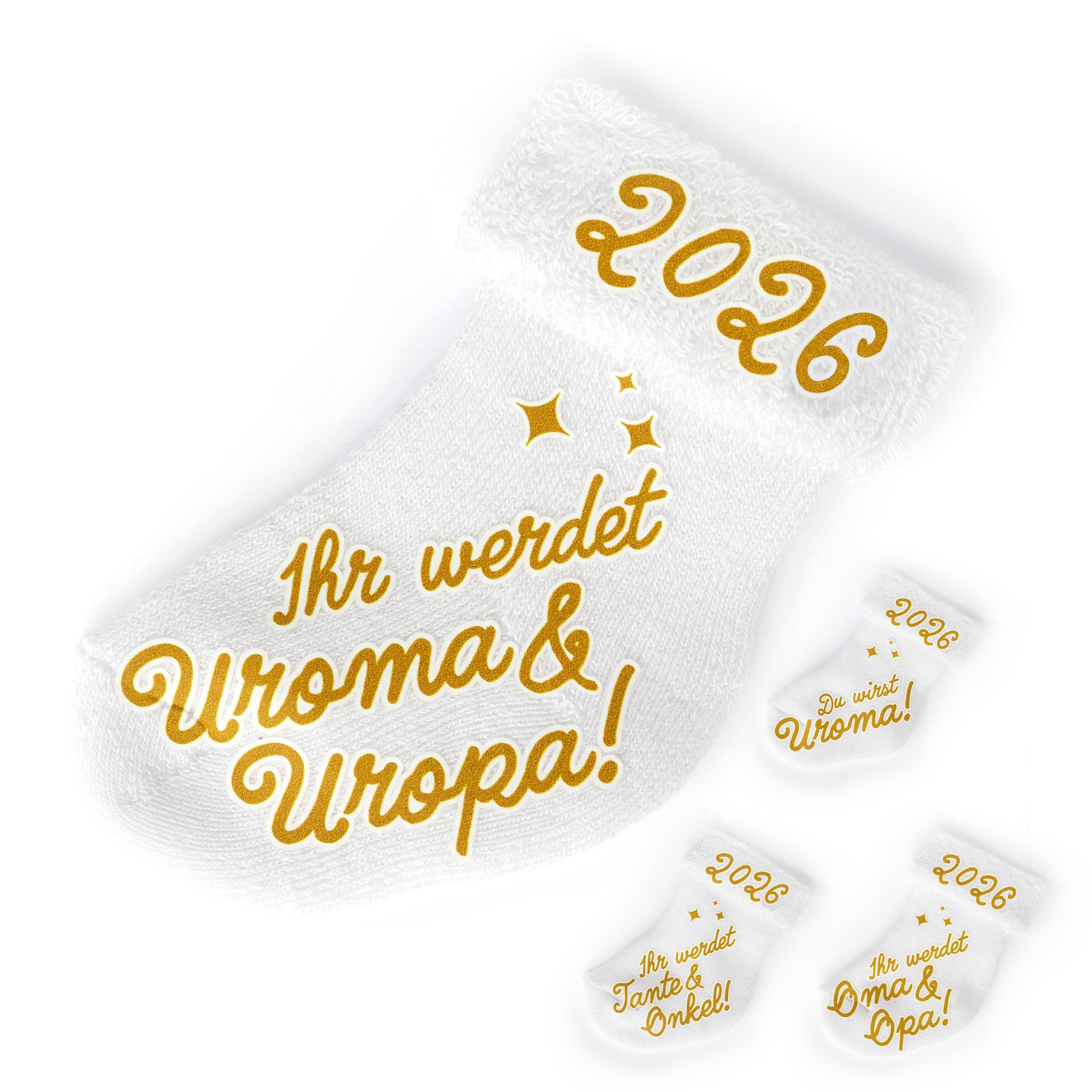 goldprintz I Ihr werdet Uroma und Uropa I Schwangerschaft verkünden 2026 I goldig bedruckte Babysocke I herzliches Geschenk I Oma und Opa I Tante und Onkel I Papa