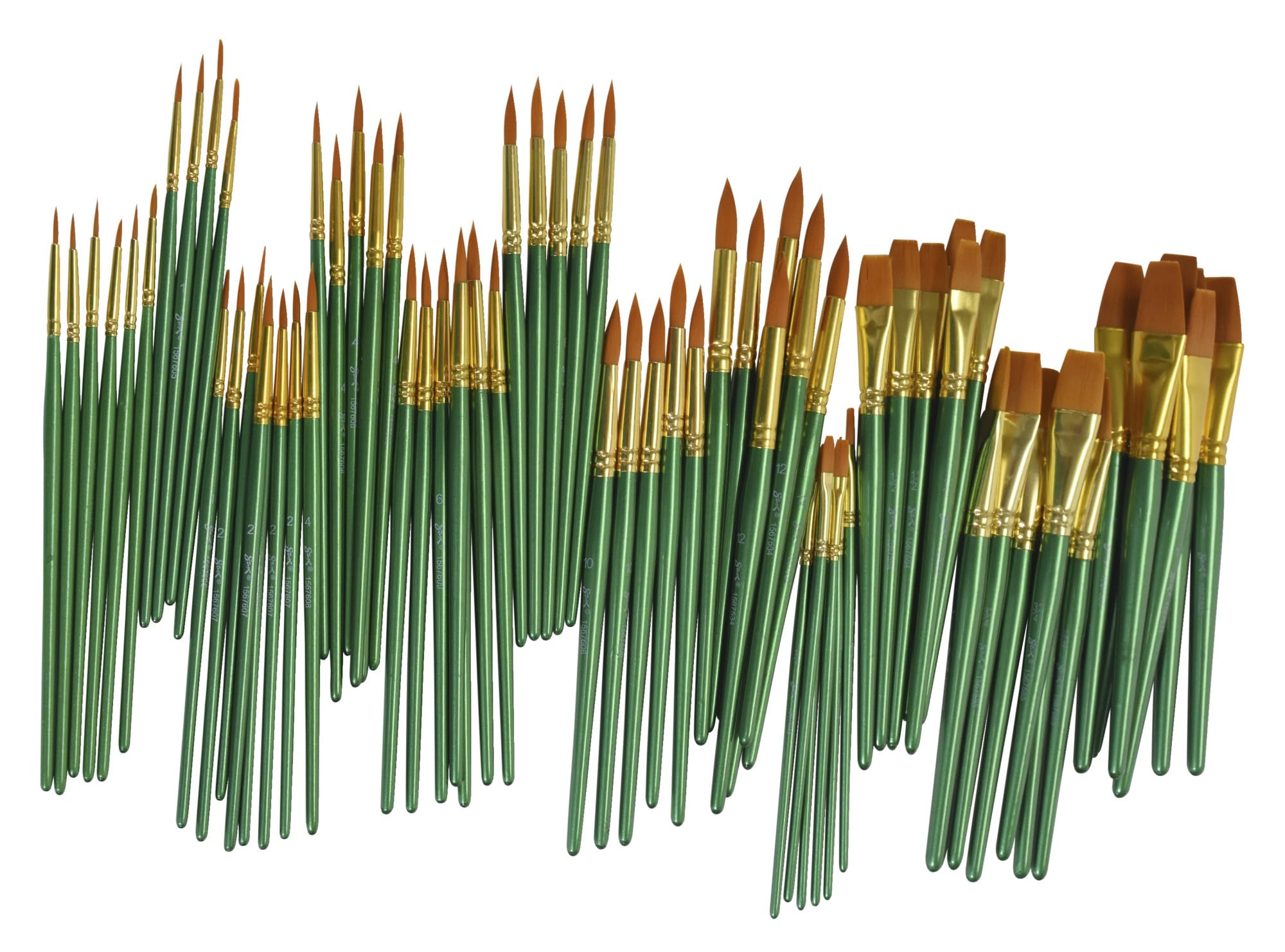 Saxophon optimale Golden Taklon kurzer Griff Pinsel – Verschiedene Größen – Set aus 72 – Grün