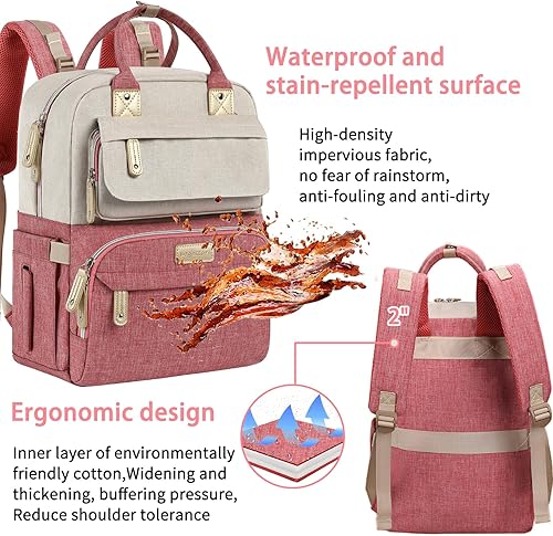 Miniatura 5 de Mochila para pañales, bolsa de pañales para bebé, bolsa de pañales rosa grande, mochila de regalo para niñas, Rojo -, Casual