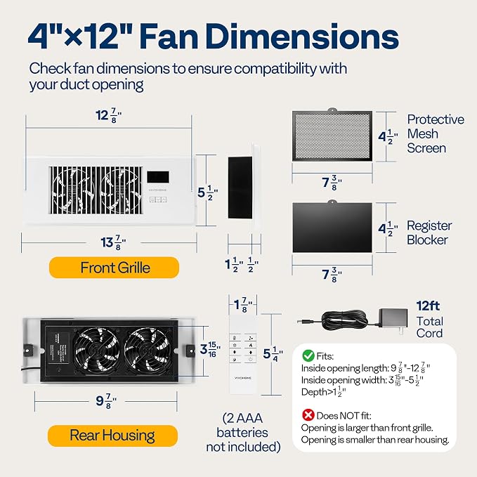 Ventilador extractor silencioso VIVOHOME 4" x 12" con termostato miniatura 8