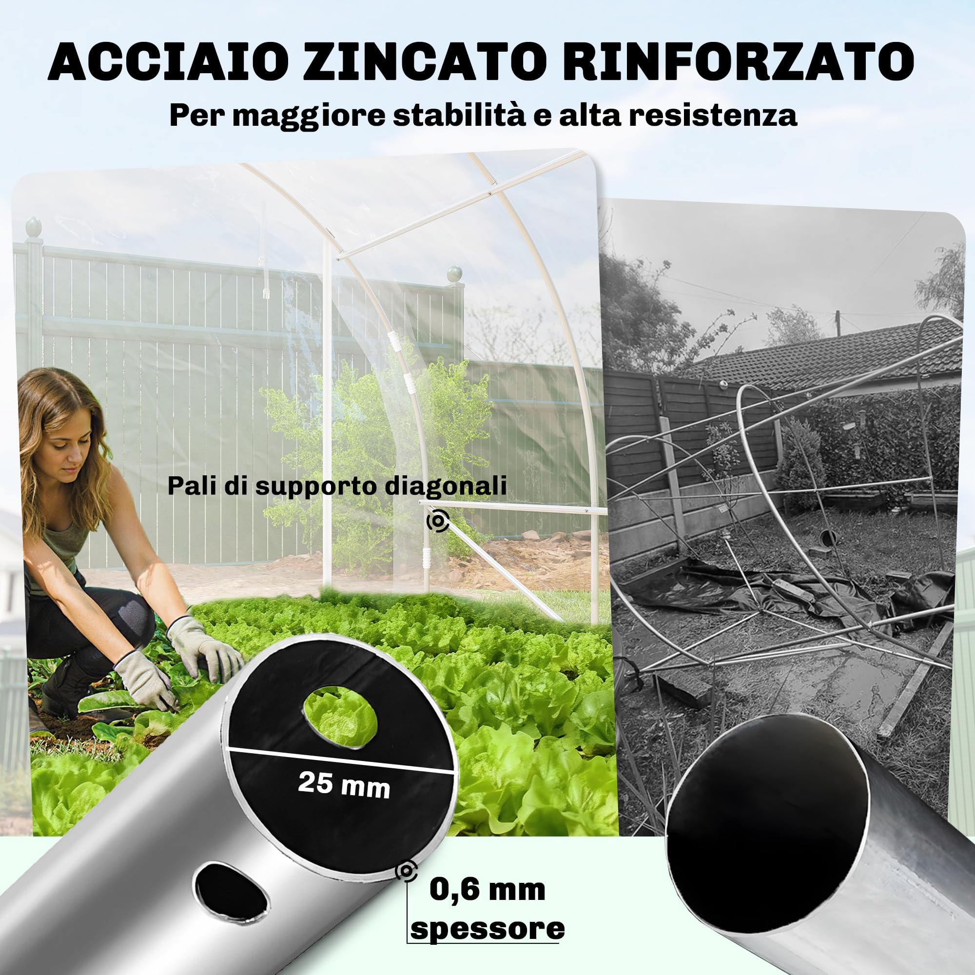 Outsunny Serra da Giardino a Tunnel 3x6x2 m con 2 Porte Avvolgibili, Serra per Orto con 4 Rinforzi Diagonali, Struttura in Acciaio e Copertura PE, per Orto Verdure Fiori Frutta, Anti UV, Trasparente