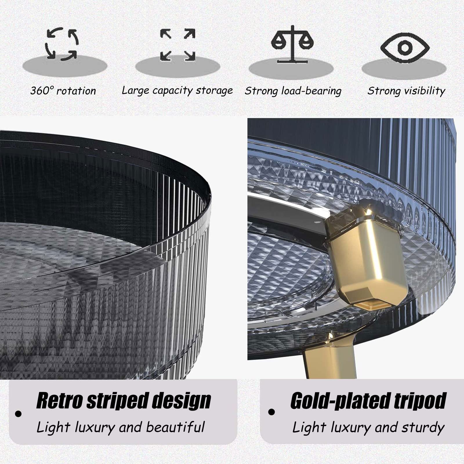 Lazy Susan Plateau tournant à 360° en plastique transparent pour maquillage, salle de bain, cuisine, salon, meuble-lavabo, solution d'économie d'espace