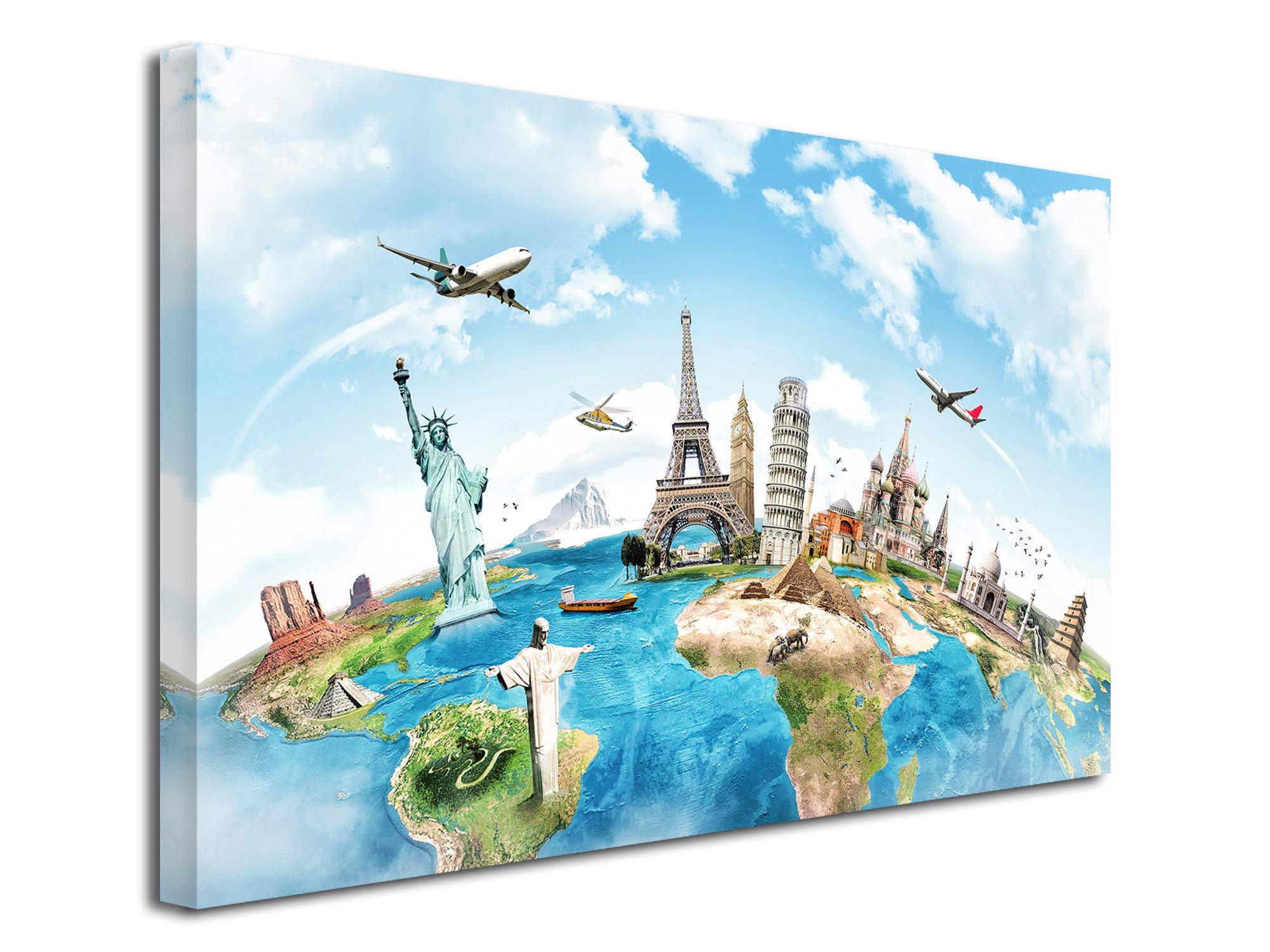 DECLINA - Quadro decorativo da parete per soggiorno, moderno, cornici decorative da parete, tela decorativa, motivo: mappa del mondo, 100 x 60 cm