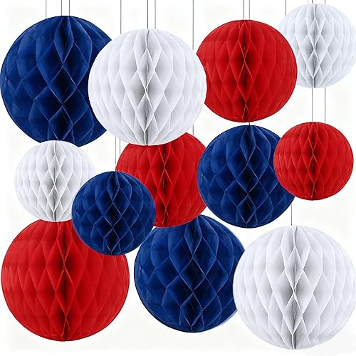 Capesaro 12 panales colgantes de color rojo, blanco y azul para decoración patriótica del 4 de julio de Estados Unidos, Día Nacional de la