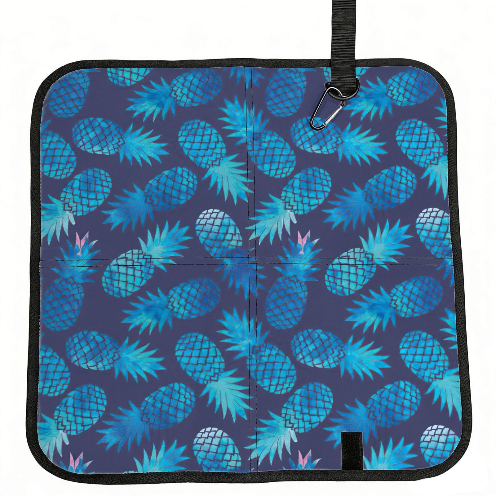 SDEGTHO Blue pineapple Printed Foldable Seat Pad with Closure, Lightweight Cushion for Airplane Travel Camping