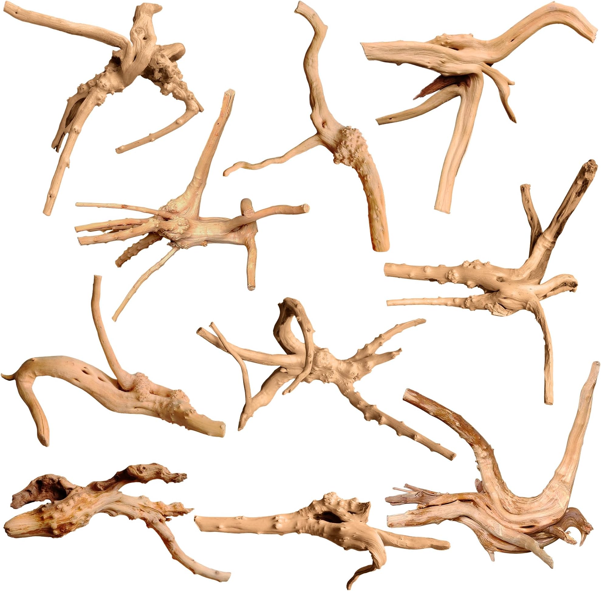 majoywoo Natural Small Driftwood for Aquarium Decor Fish Tank Decorations, Assorted Spider Wood Branch 2-4.5" 10 Pcs, Reptile Decor