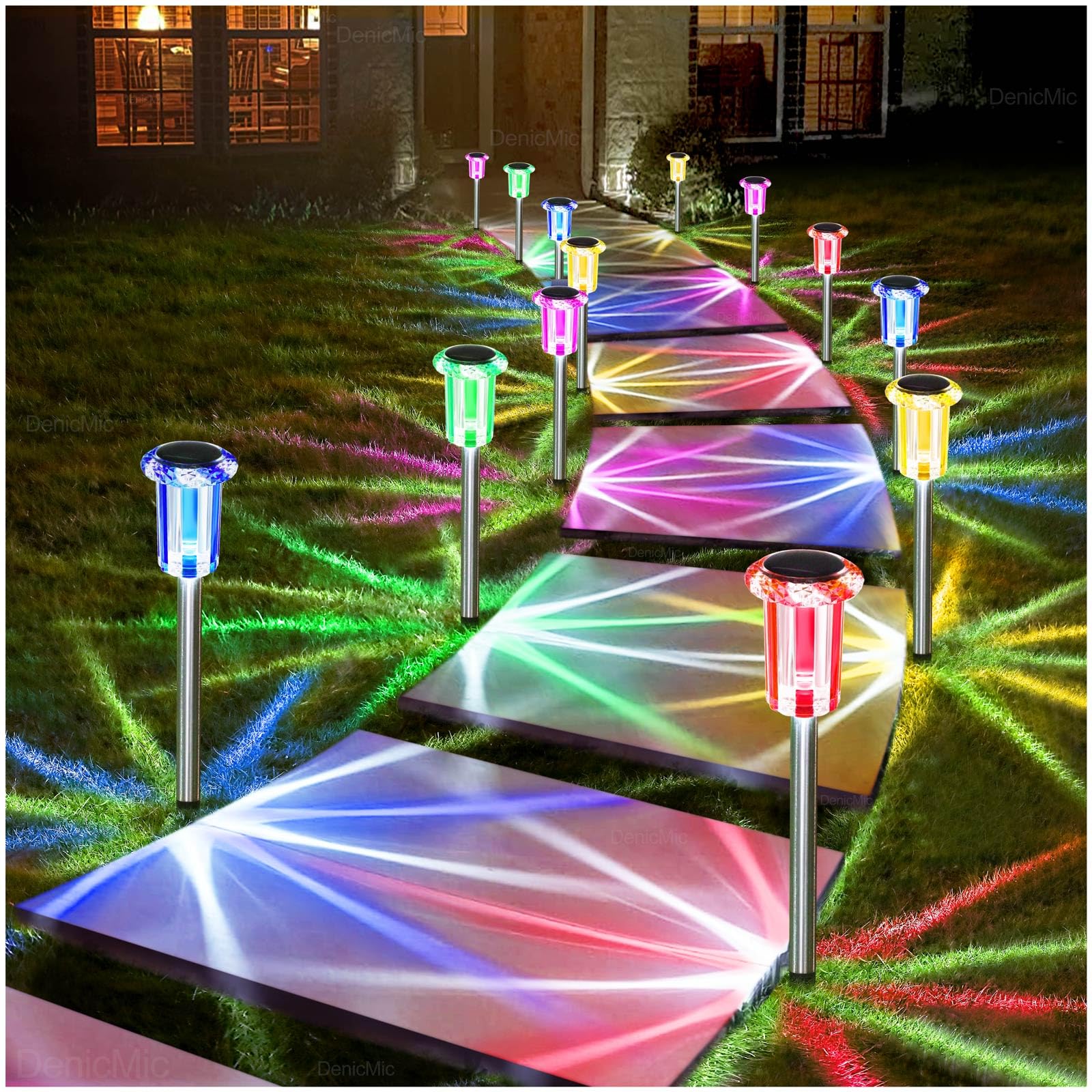 DenicMic Outdoor Solar Lights Waterproof 10 Pack Color LED Christmas Decor