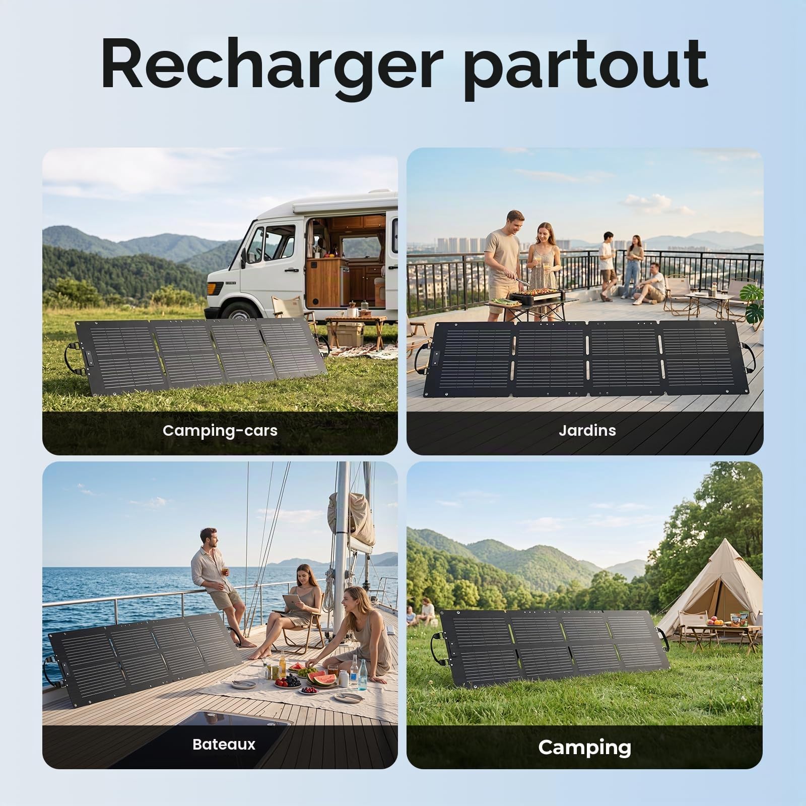 Dyness Panneau Solaire Pliable 100W, Cellules Monocristallines 23%, IP68, Sorties MC4/XT60/DC, Adapté Camping-Car et Camping (PV 100W)