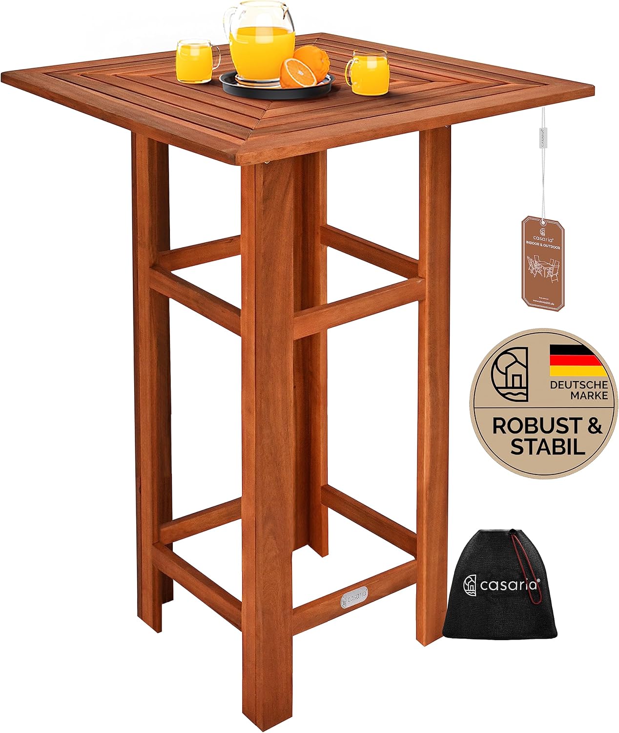 Casaria® Bar Table Wood 110 cm High 75 x 75 cm Square Solid Rustic