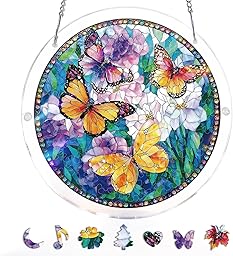 Jigsaw Puzzle Suncatcher, Sun Catcher Puzzle 83 Pieces, Acrylic Puzzle for Adults, Stained Glass Window Hanging Suncatcher, DIY Home Decor Gift for Women Men Mom (Butterflies, 7 inch)