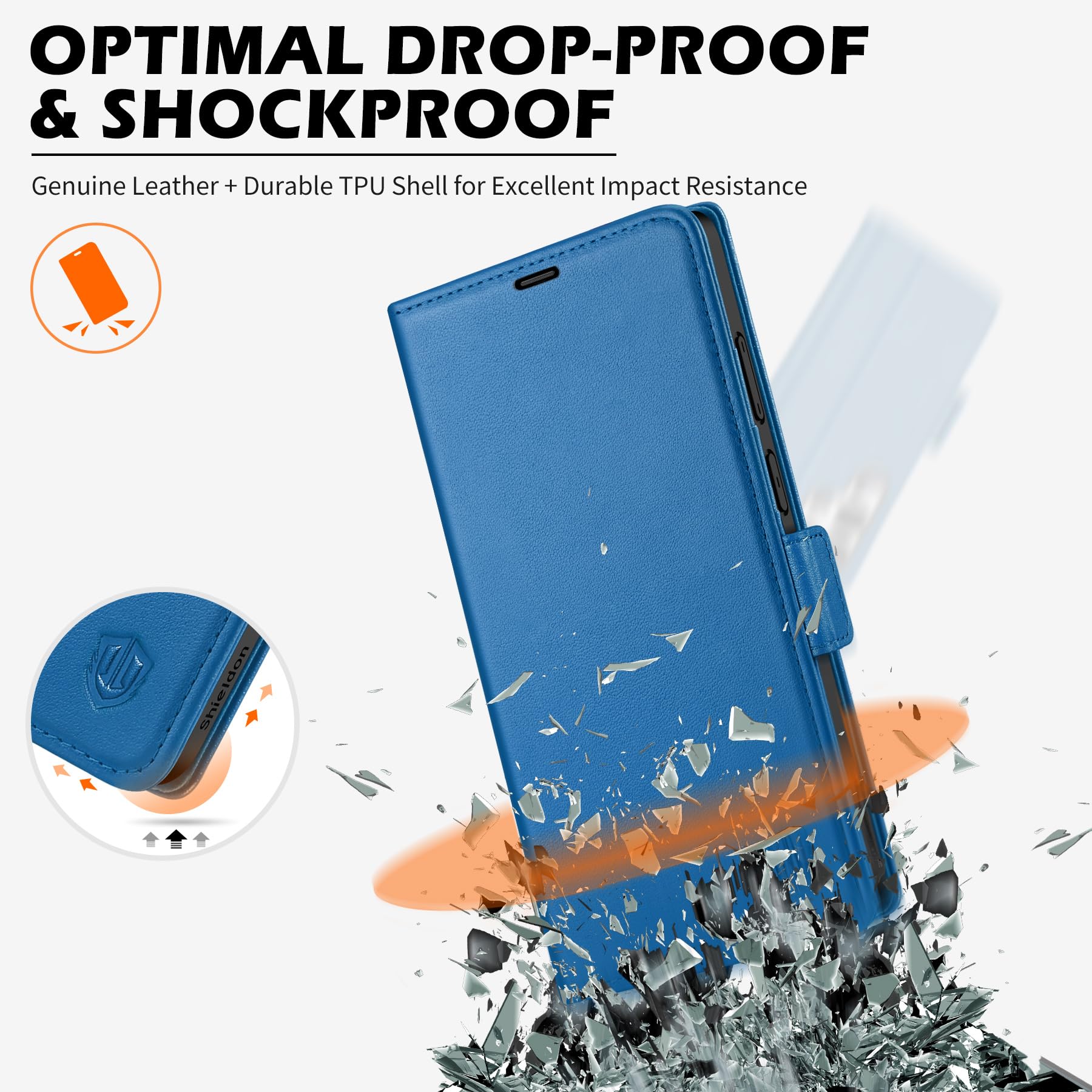 SHIELDON Etui Portfel do Galaxy S26 Ultra 6,9" 2026, Szafirowy Błękit | Prawdziwej Skóry, Etui na Karty, Blokada RFID, Podpórka, Zapięcie Magnetyczne, Etui z Klapką Odporną na Wstrząsy