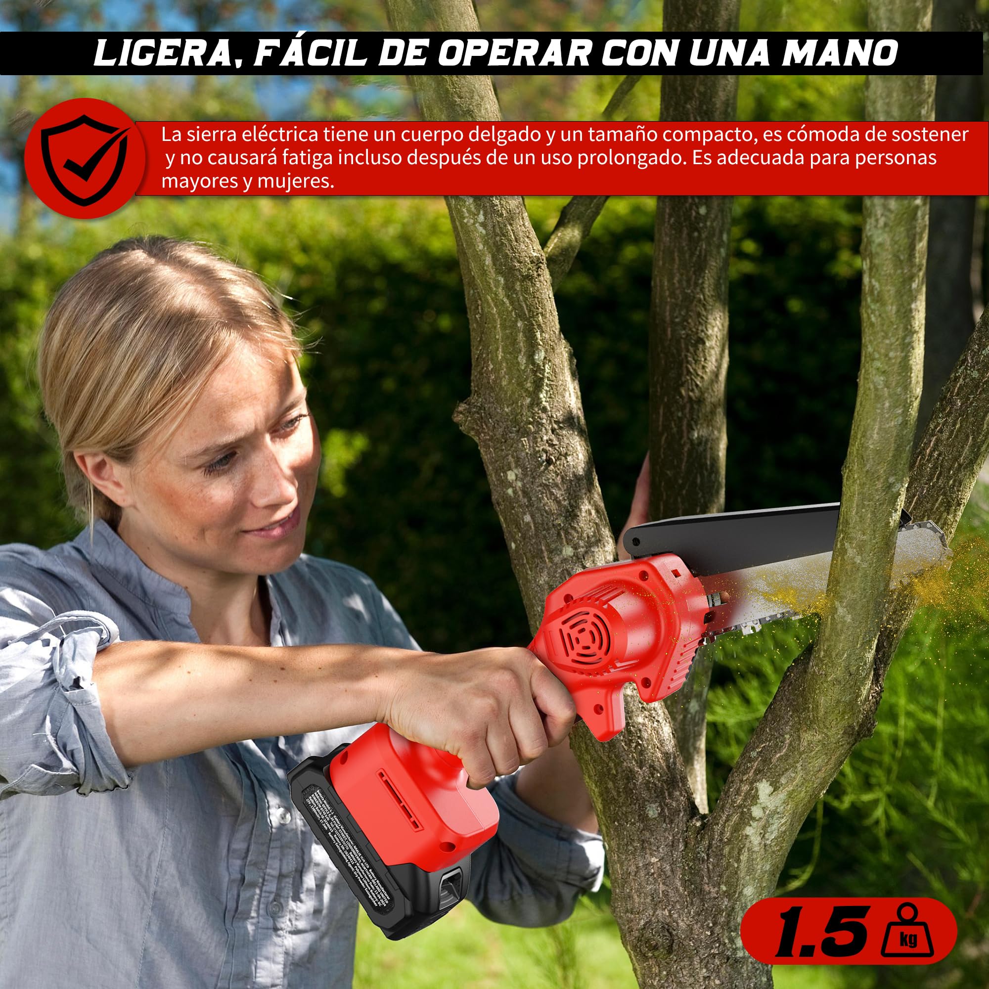 Tronçonneuse sur Batterie Mini - 6 Pouces Coupe Branche Ãlectrique Scie Sans Fil petite Elageuse Chainsaw avec 2 Batteries 2 Chaines 800W l'Élagage le Jardin Cour Bois jardinage Ranengar