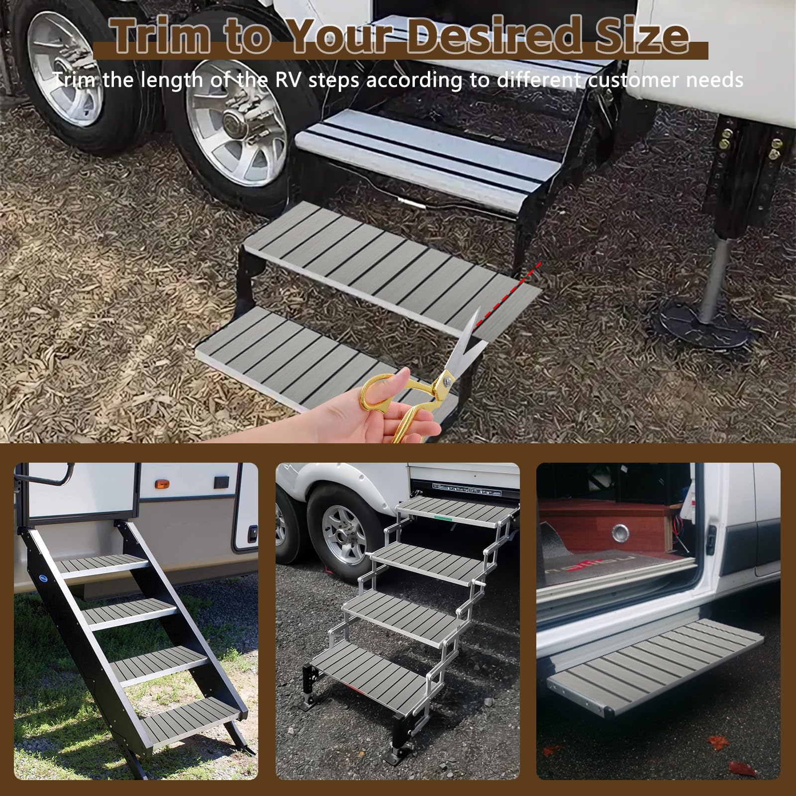 Paquete de 4 fundas para escalones de caravana, 24 x 7.5 pulgadas, almohadillas antideslizantes de espuma EVA, autoadhesivas y recortables para caravanas, remolques, color gris oscuro
