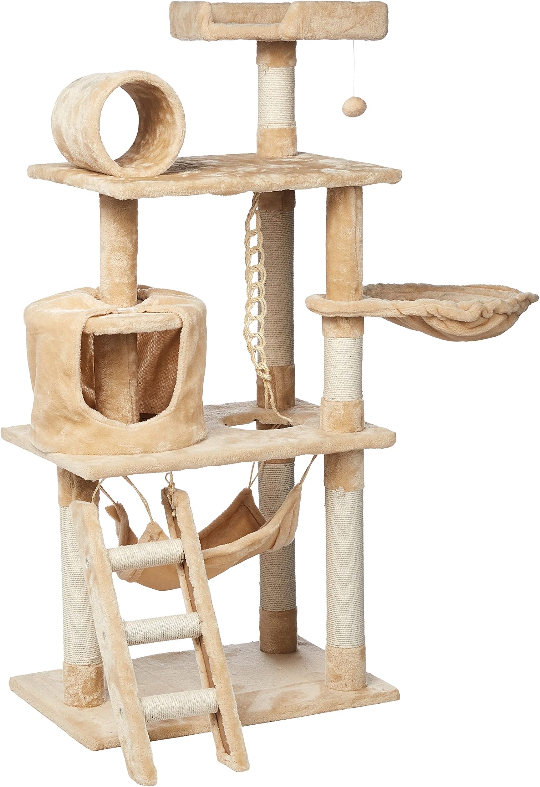 Mumoo Bear Cat Tree Cat Tower Cat Condo Cat Activity Tree Playground Cage Kitten Multi-Level Play House Scratching Post Furniture With Hammock, Beige