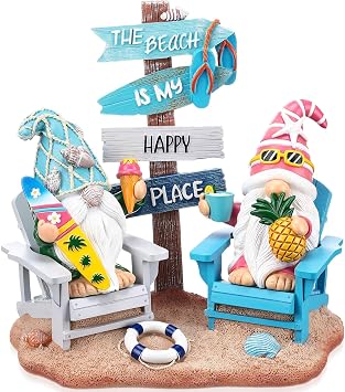 Wonderjune Beach House Decor Coastal Chair Resin with Animal Figurine Signs Ornament for Summer Beach Tropical Table Mantle Tabletop Decoration or Housewarming Birthday Gift 7x7 InchGnome
