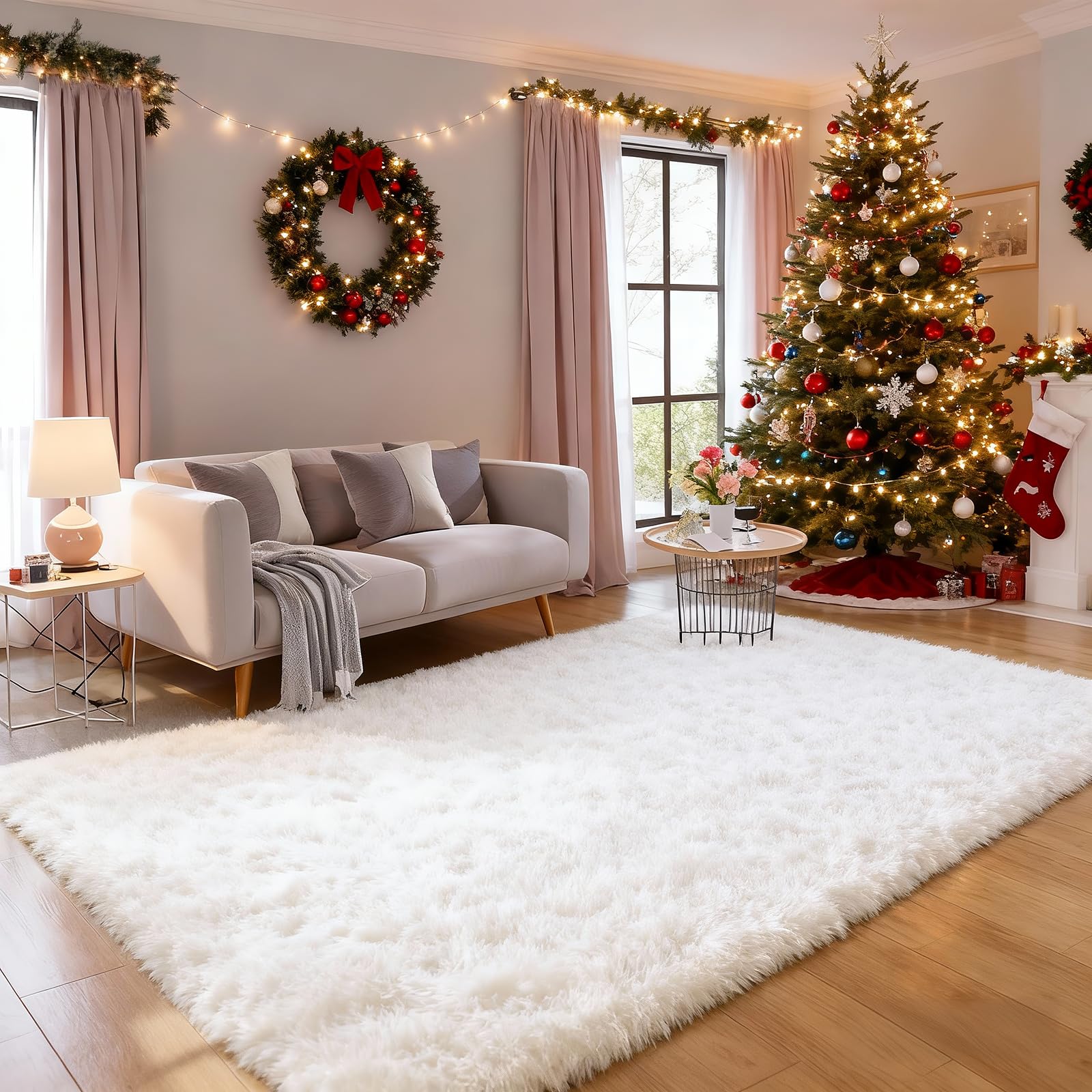 Ailyei White Shag Rugs for Bedroom, 4x6 Soft Fuzzy Rugs for Living Room, Fluffy Shaggy Plush Carpet Girls Kids Room Dorm Upgrade Non-Slip