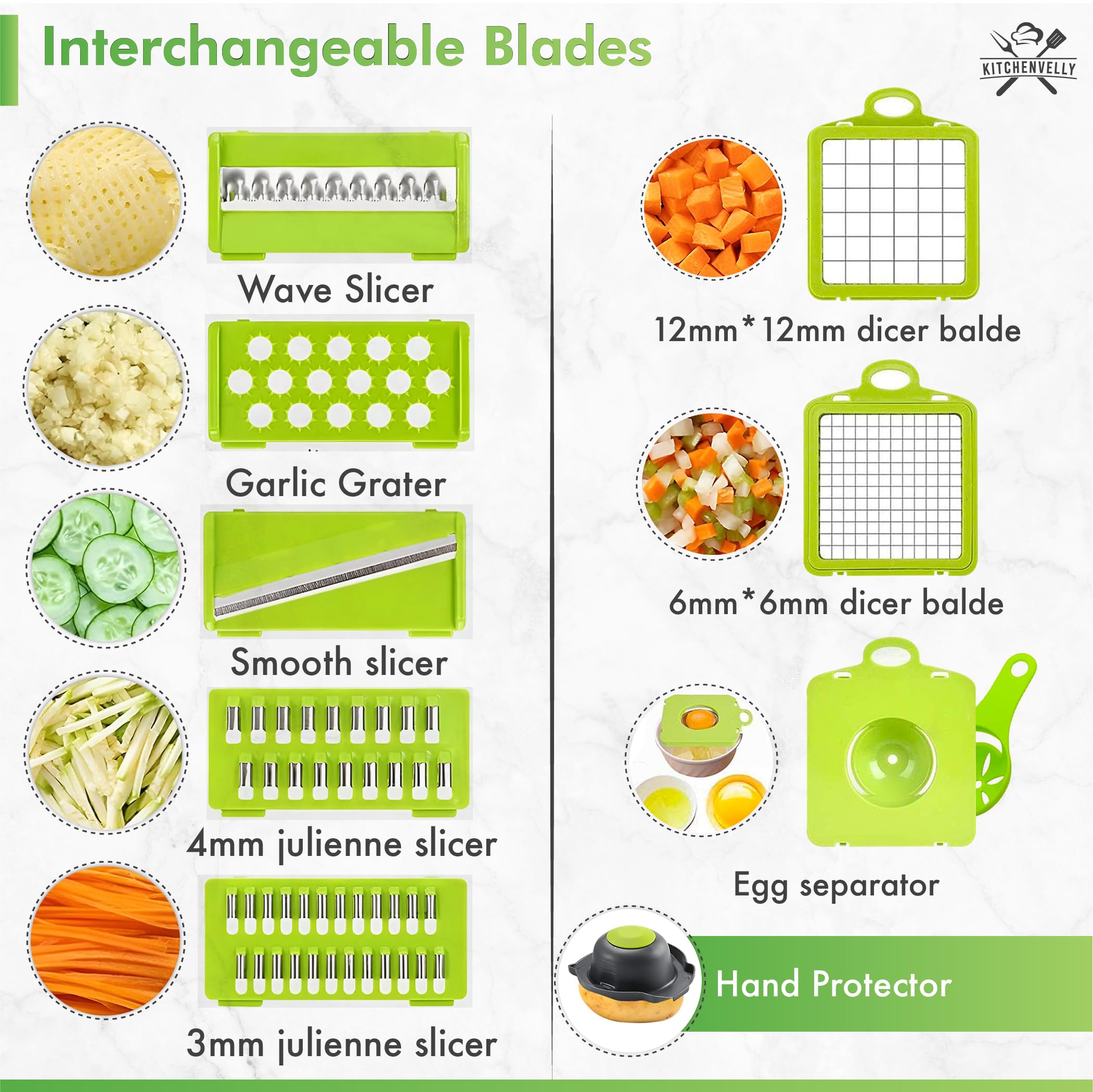 Picador de verduras 16 en 1 con 8 cuchillas, cortador y cortador de verduras, picador de alimentos con recipiente y tapa, picador de cebolla, picador de ensalada 3