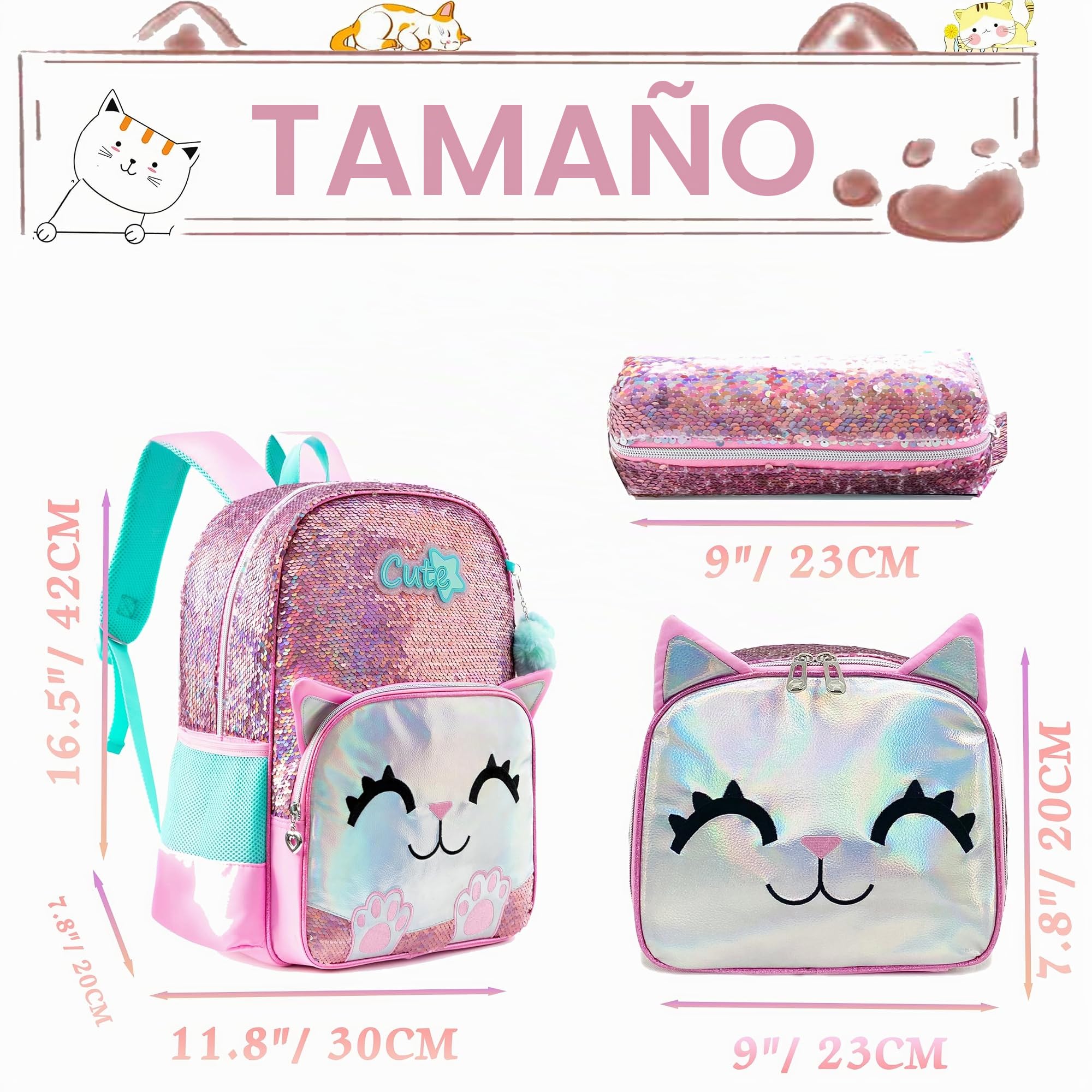 HTgroce Mochila Niña,16inch Mochila Niña Escuela Primaria Kindergarten Mochilas Escolares Infantiles Lleva una lonchera y un Estuche para lápices Mochila Escolar