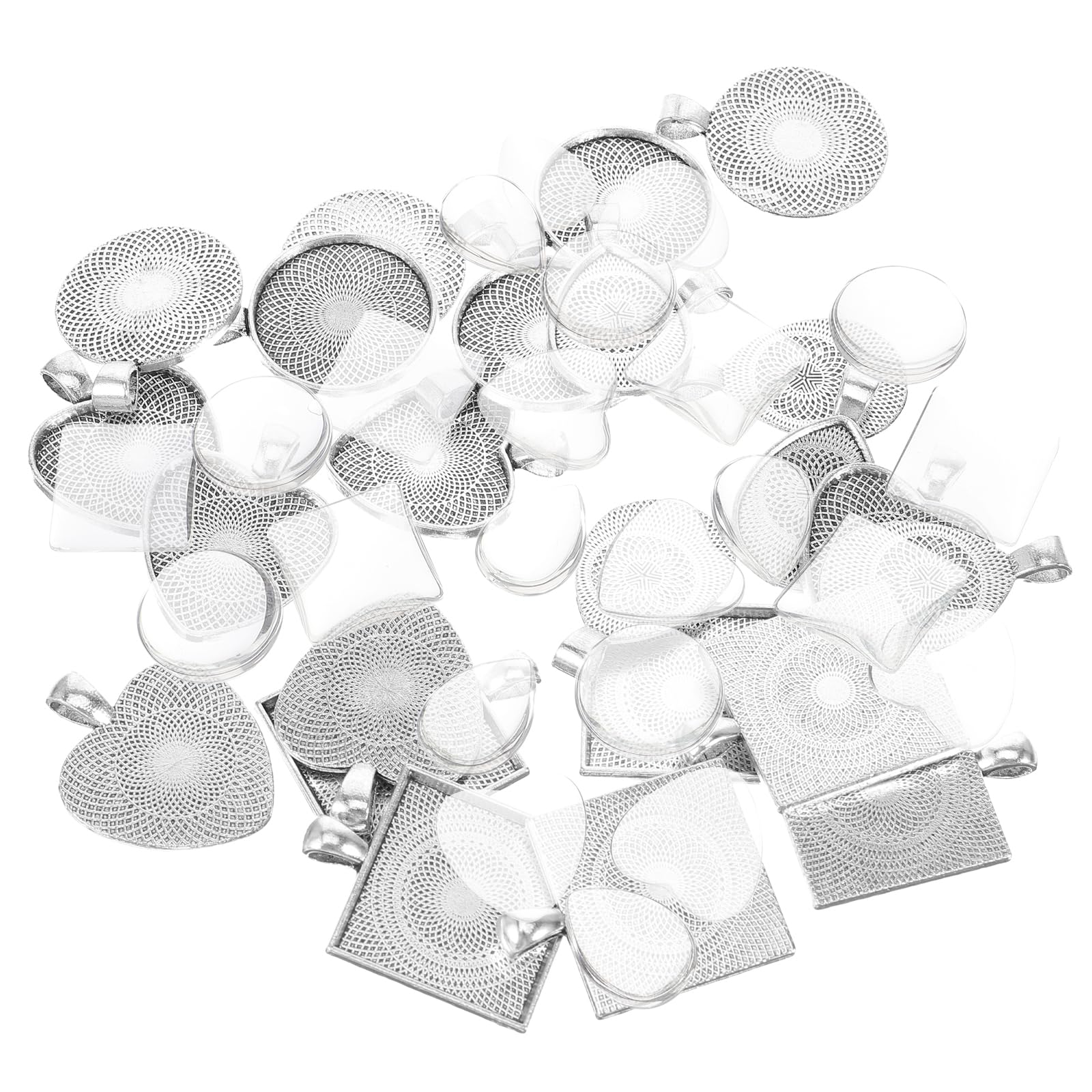 HEALLILY Gem Tray Set 48Pcs Antique Bronze Pendant Bezel Trays with Round Dome Glass Cabochons for Jewelry Making Crafts DIY Accessories