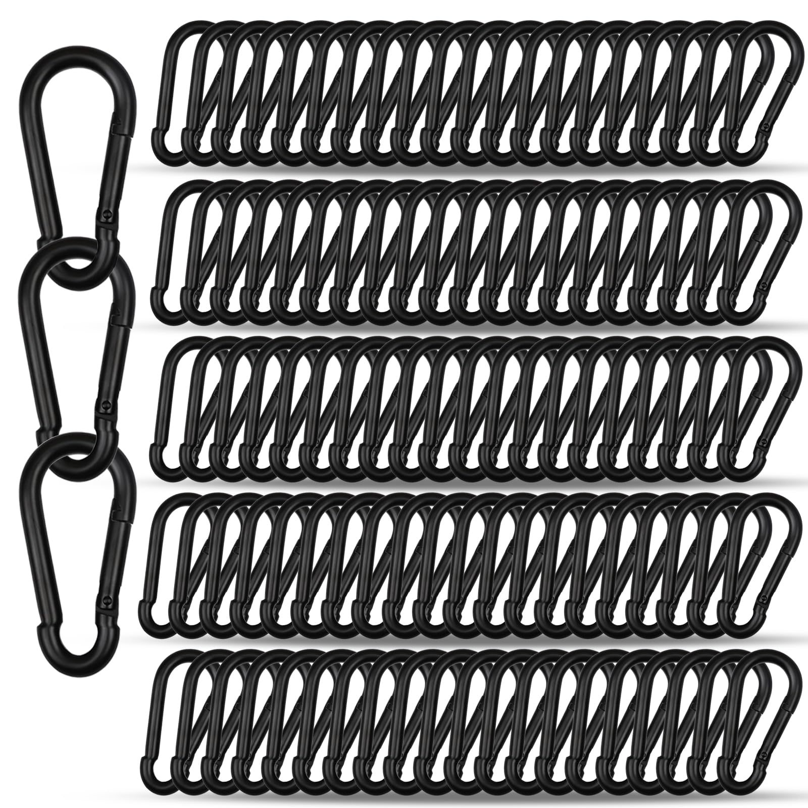 Lot de 100 mousquetons noirs M5 de 1,9 cm, petits mousquetons à maillons rapides, boucle à ressort de 5,1 cm pour la pêche, le camping, le hamac, les laisses de chien, capacité de charge de 100 kg