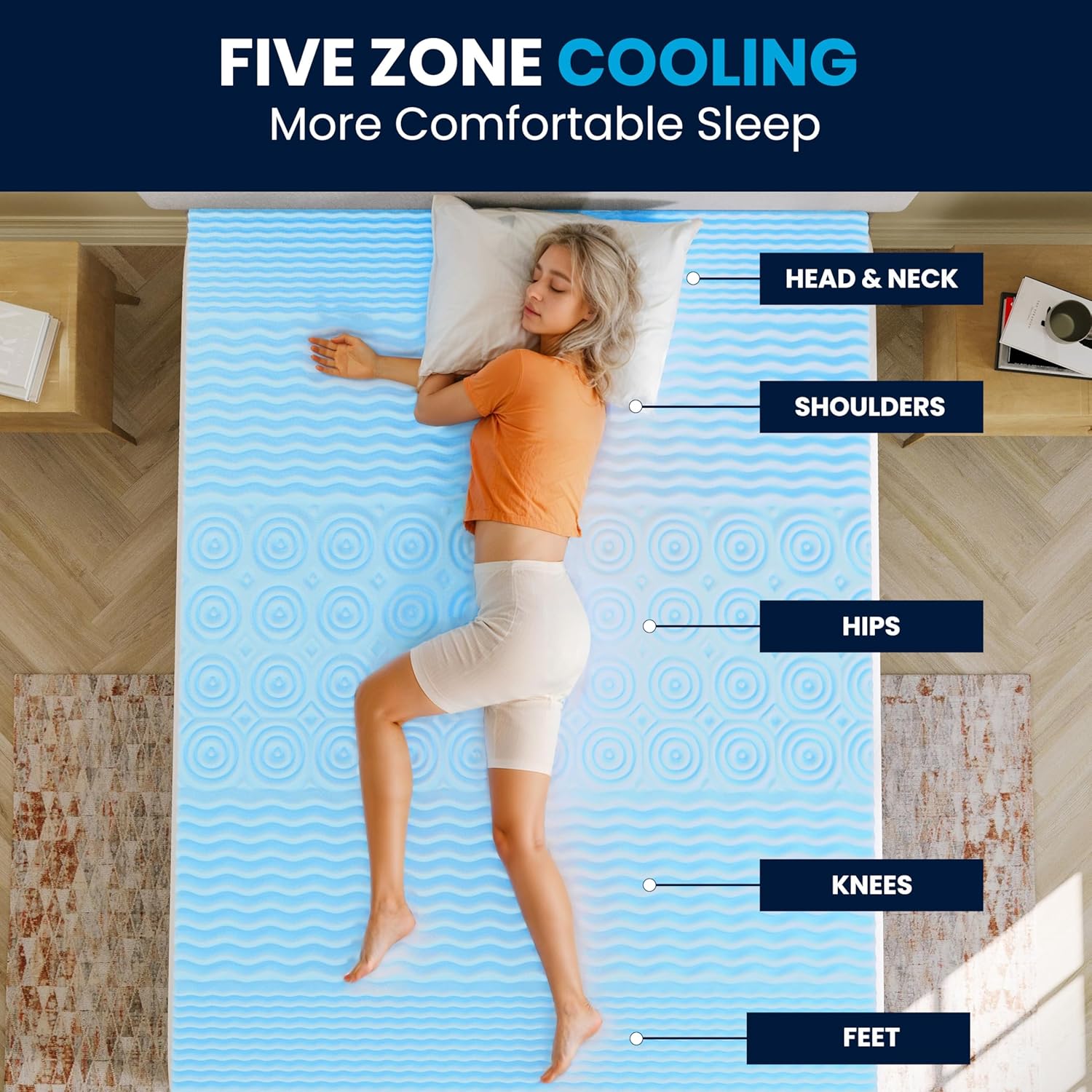 2 Inch Cooling Gel Infused 5-Zone Memory Foam Mattress Topper - California King
