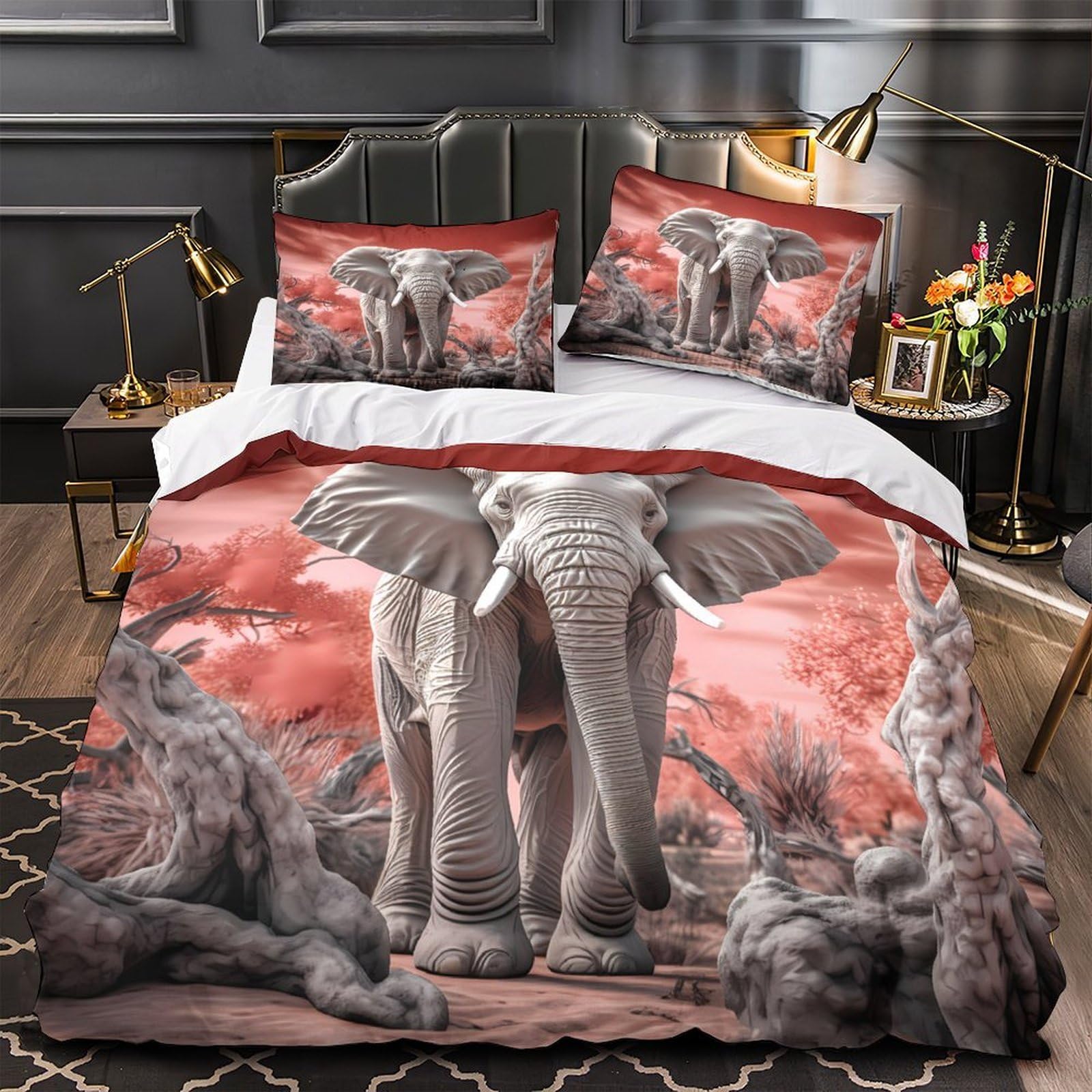 Housse de couette éléphant hypoallergénique et résistante en microfibre