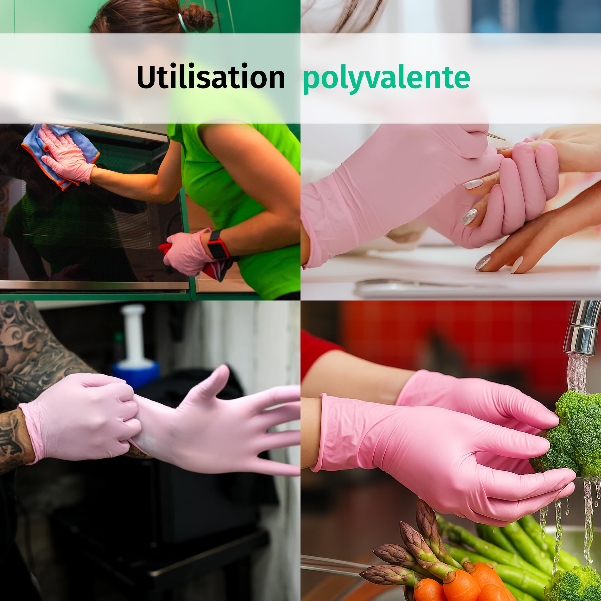 SF Gants nitrile roses M – 1000 (10x100) gants jetables, non poudrés, sans latex, résistants, pour la cuisine, l’usage médical, le ménage, la mécanique, le tatouage, la coiffure, l’usage alimentaire