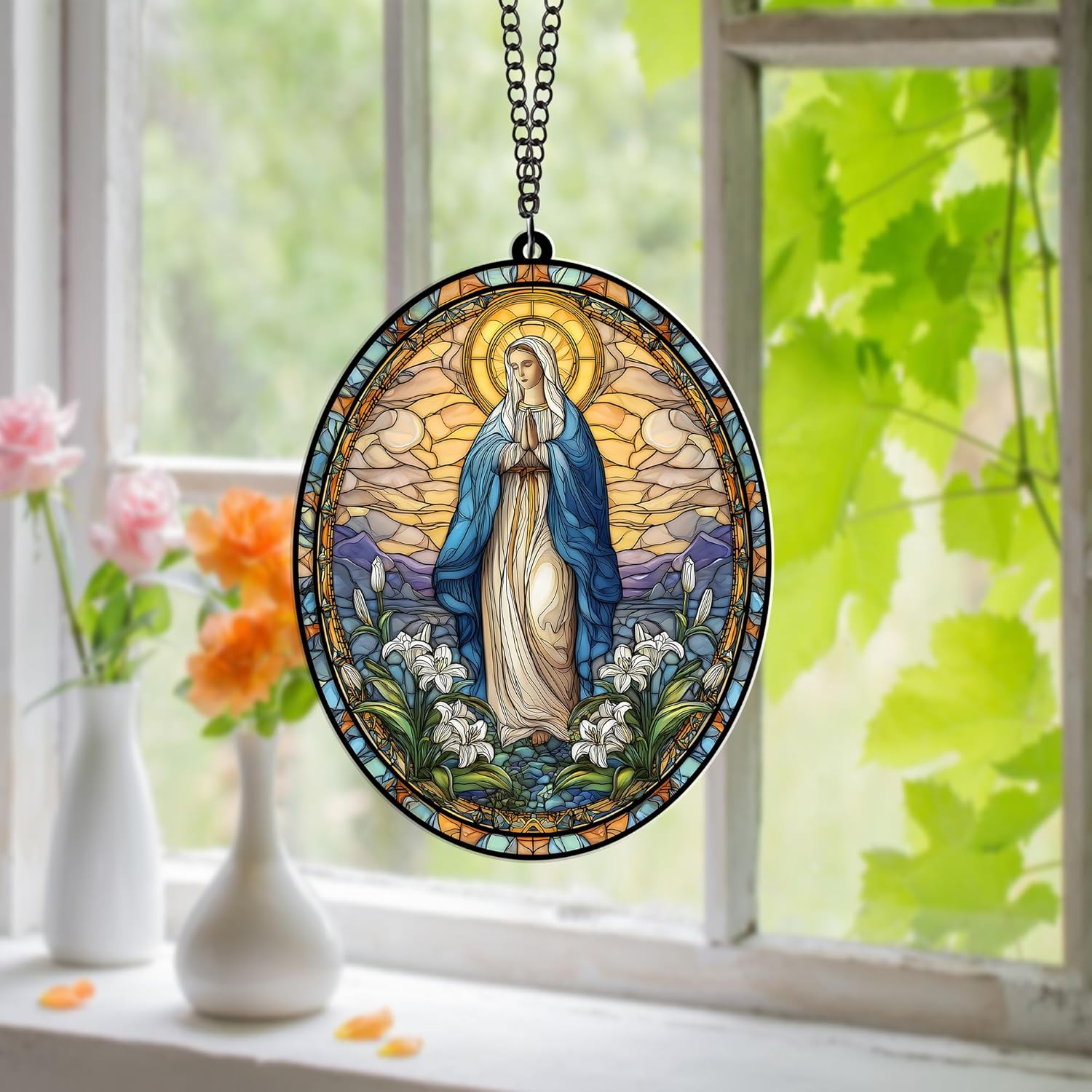 Virgin Mary Suncatcher – Suncatcher Catholic Hanging Ornament - Religious Christian Decor, Blessed Mother Gift, Holy Window Art for Home or Church, Christmas Tree Ornament Decor (Sun-53) - Image 6