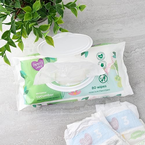 Miniatura 4 de Parent's Choice Toallitas húmedas refrescantes con aroma a pepino con infusión de vitamina E y aloe, 240 unidades (el paquete económico incluye 3