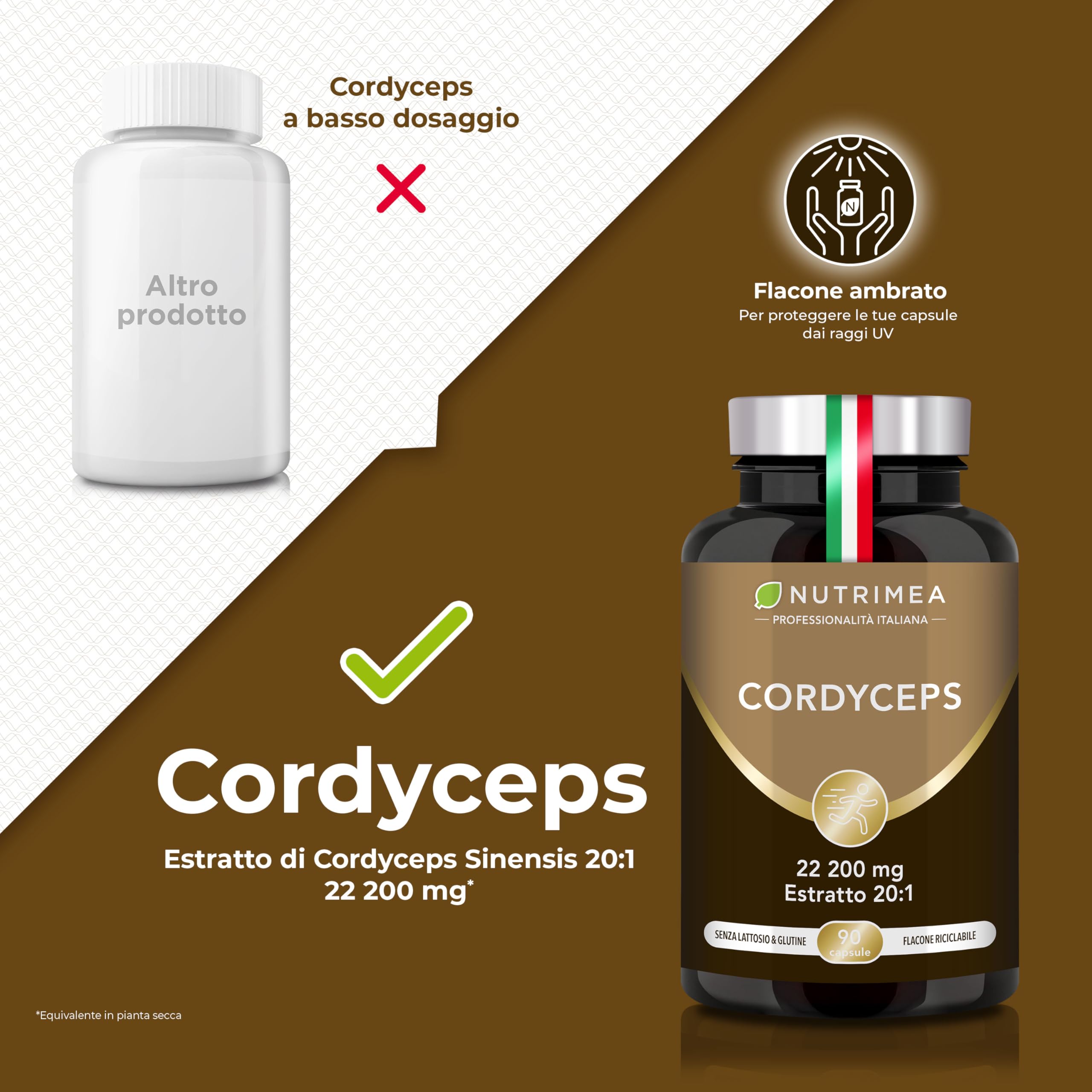 Cordyceps Sinensis | 22200 mg (Estratto di Micelio 20:1) | 100% Naturale | Energia, Resistenza e Immunità | 90 Capsule | Nutrimea