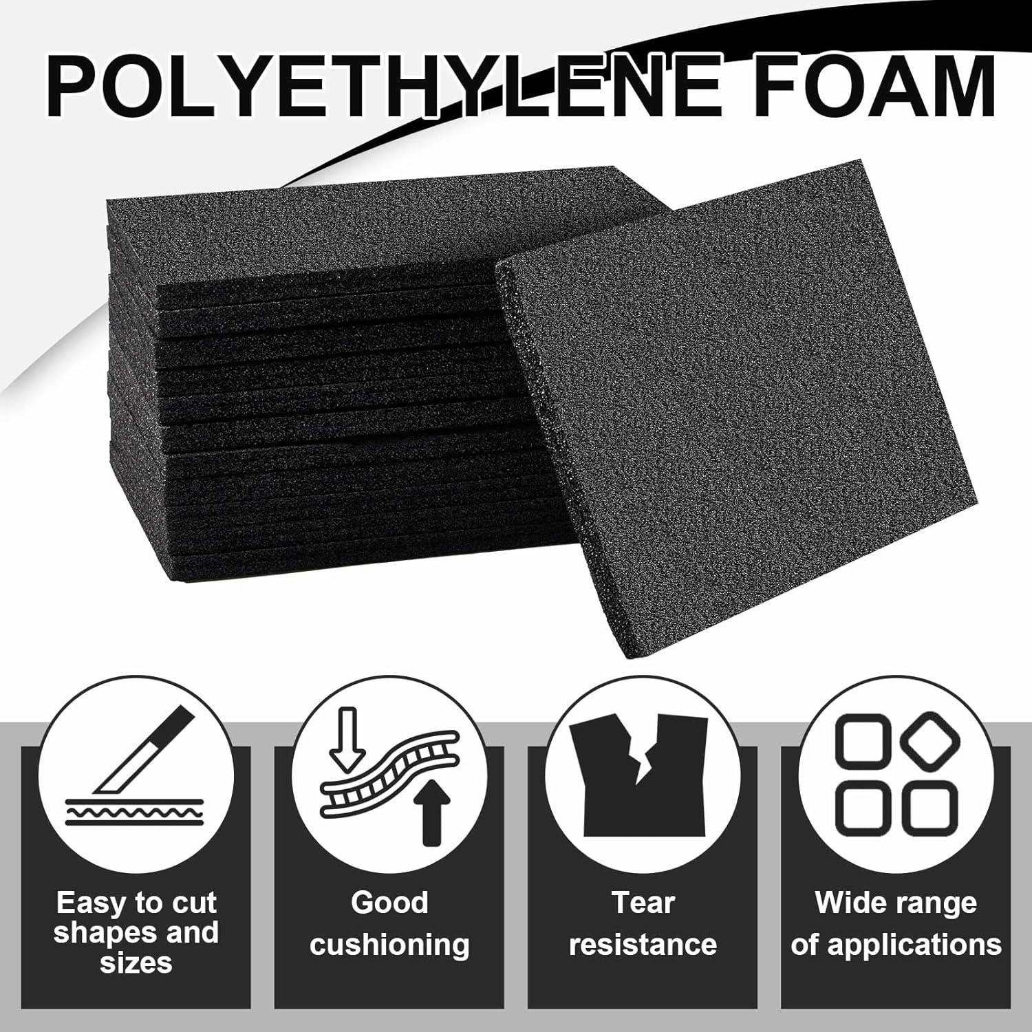 Frienda 36 Pcs 12" x 8" x 0.5" Polyethylene Foam Sheet Thick Black Packing Foam Padding Customizable PE Board Cushion Inserts for Cases Craft Shipping Moving DIY Projects Toolbox Storage