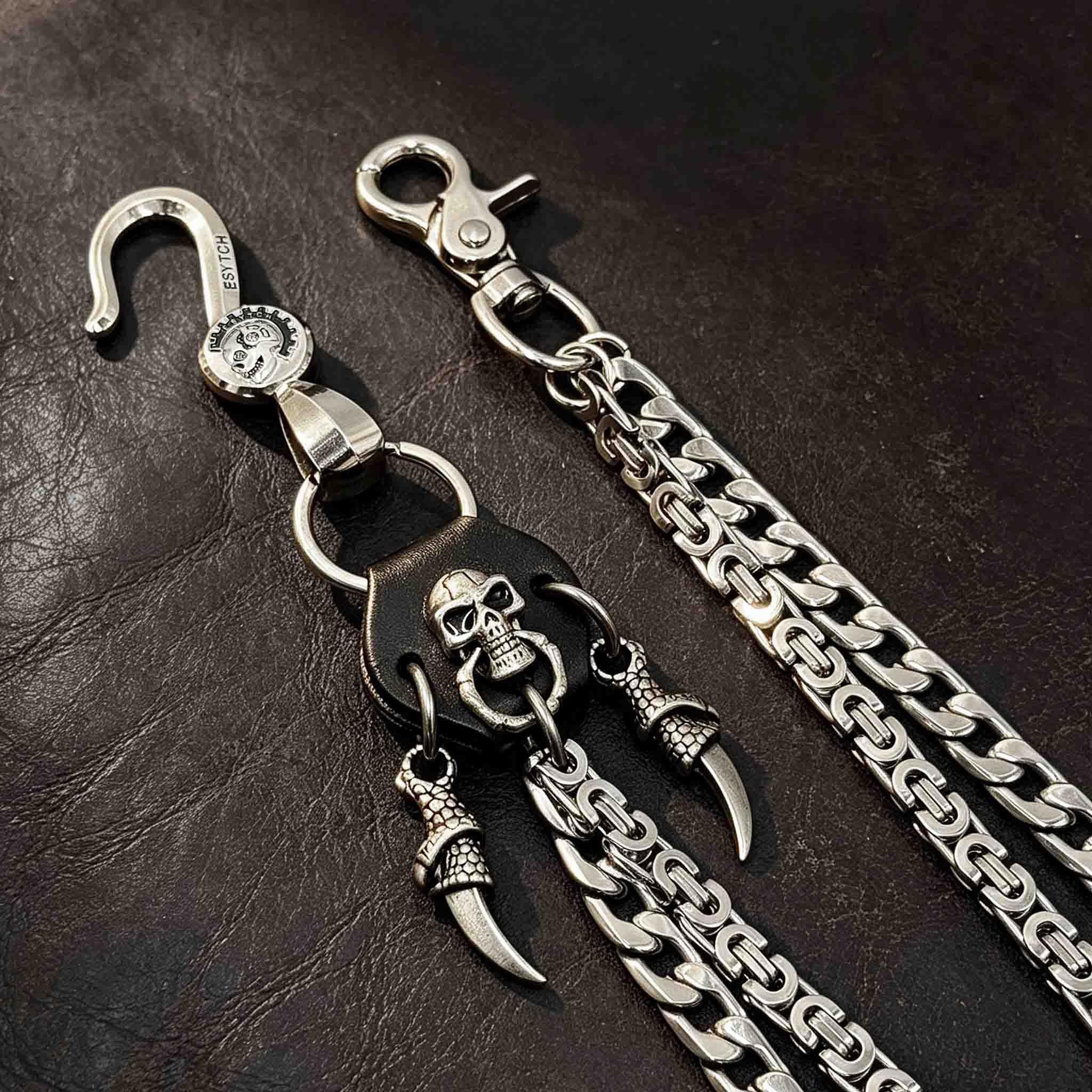 Catena per pantaloni Jean da uomo, catena doppia in acciaio inossidabile, catene da tasca con artiglio a teschio