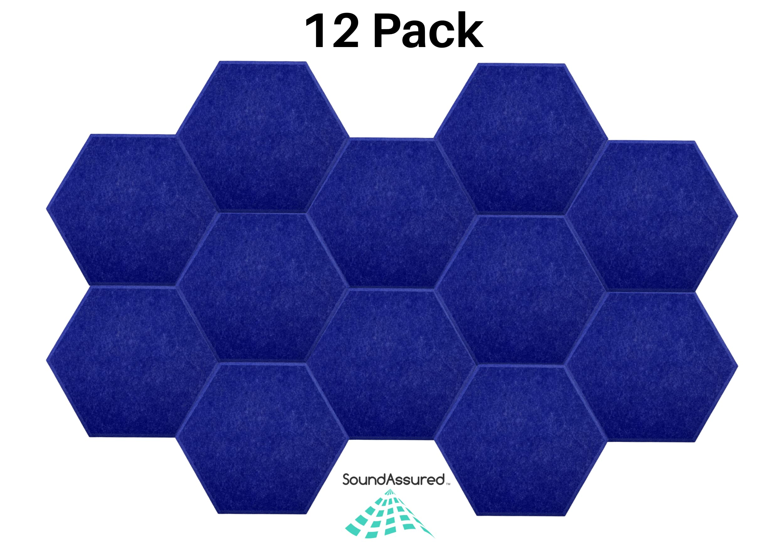 Hexagon Acoustic Panels for Sound Dampening - 12 Pack Self Adhesive Sound Absorption Panels - Eco Friendly Acoustic Treatment for Echo Reduction (Blue)