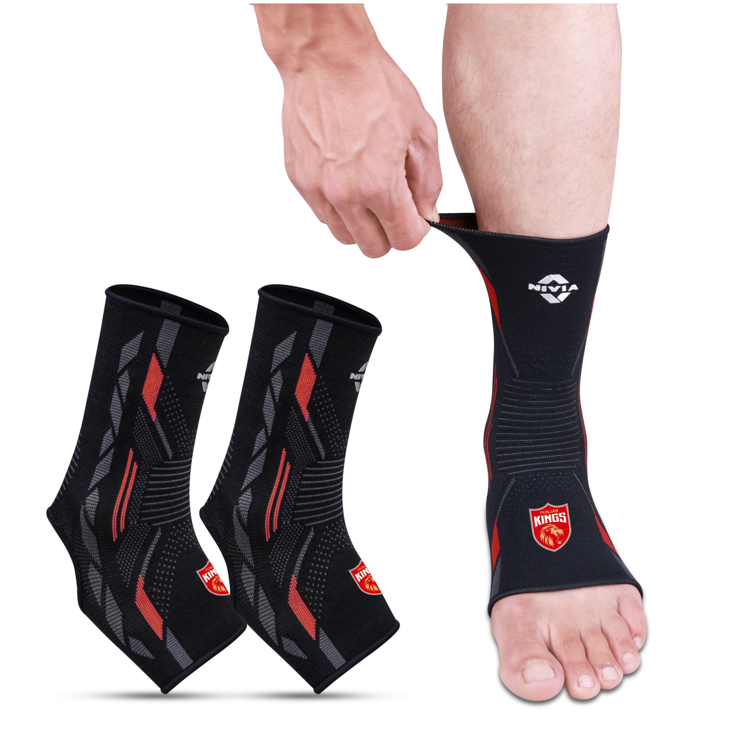 Nivia X PUNJAB KINGS Knitted Ankle Support – Compression Fit, Silicone Grip Stability, Flexible Support For Training, Gy