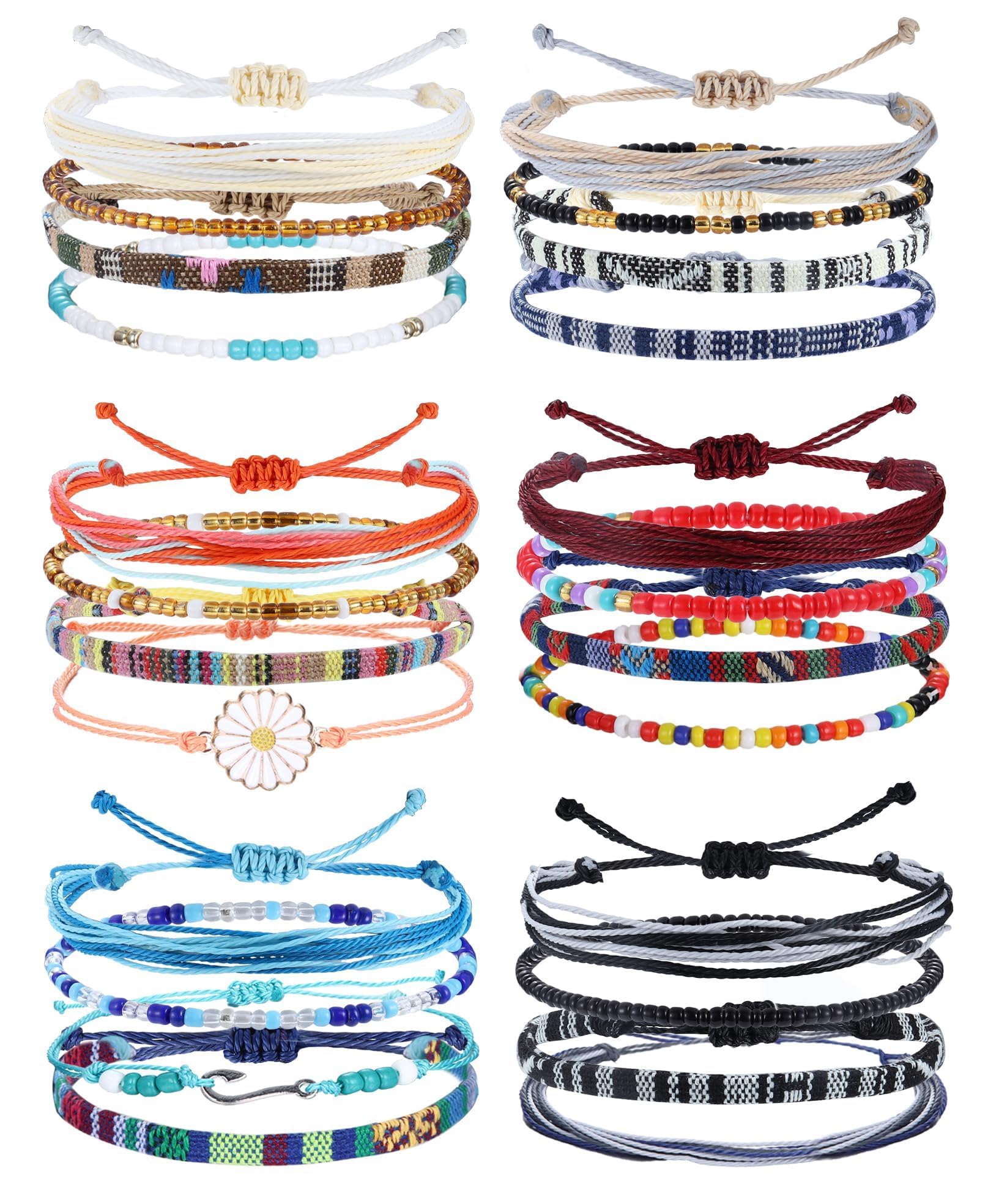 Lot De 24 Bracelets Brésiliens Réglables Pour Femme/fille/homme - Style Plage Bohème, Tissu Cordon Coloré