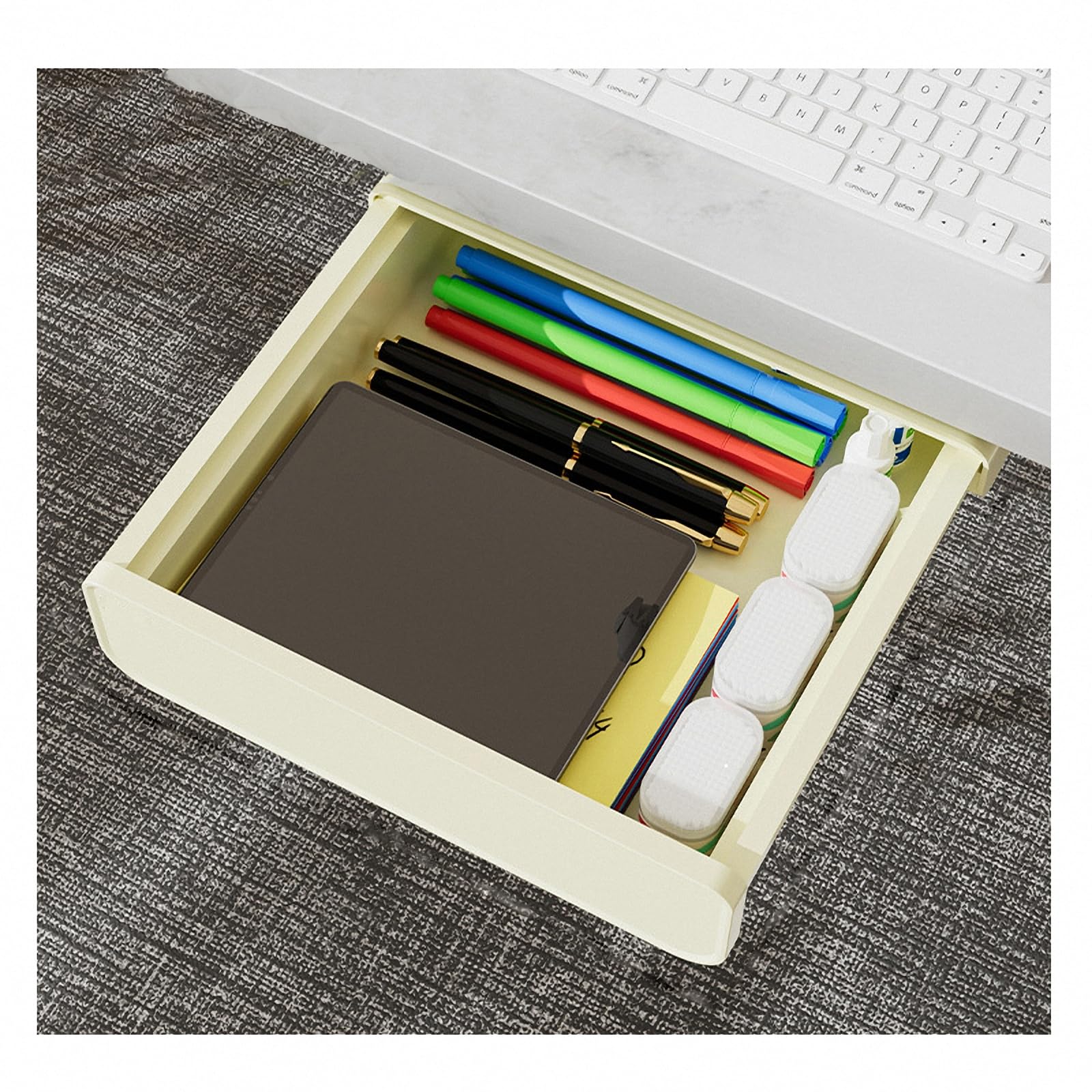 Organizer per cassetti scorrevoli, portatile, adesivo, da scrivania, con guida per piccoli oggetti, colore grigio, ideale per ufficio e uso domestico