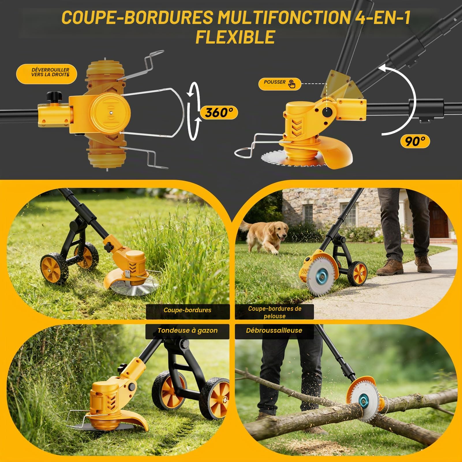 Debroussailleuse Electrique sans Fil 21V avec 2 Batteries, Coupe Bordure sans Fil avec Chargeur et Roues Amovibles, Coupe Bordure sans Fil avec Batterie pour Tondre Le Jardin et la Pelouse.