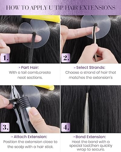 Miniatura 9 de LaaVoo Extensiones de cabello humano real con punta I Tip, color marrón oscuro, balayage, extensiones de cabello humano con punta I de fusión fría,