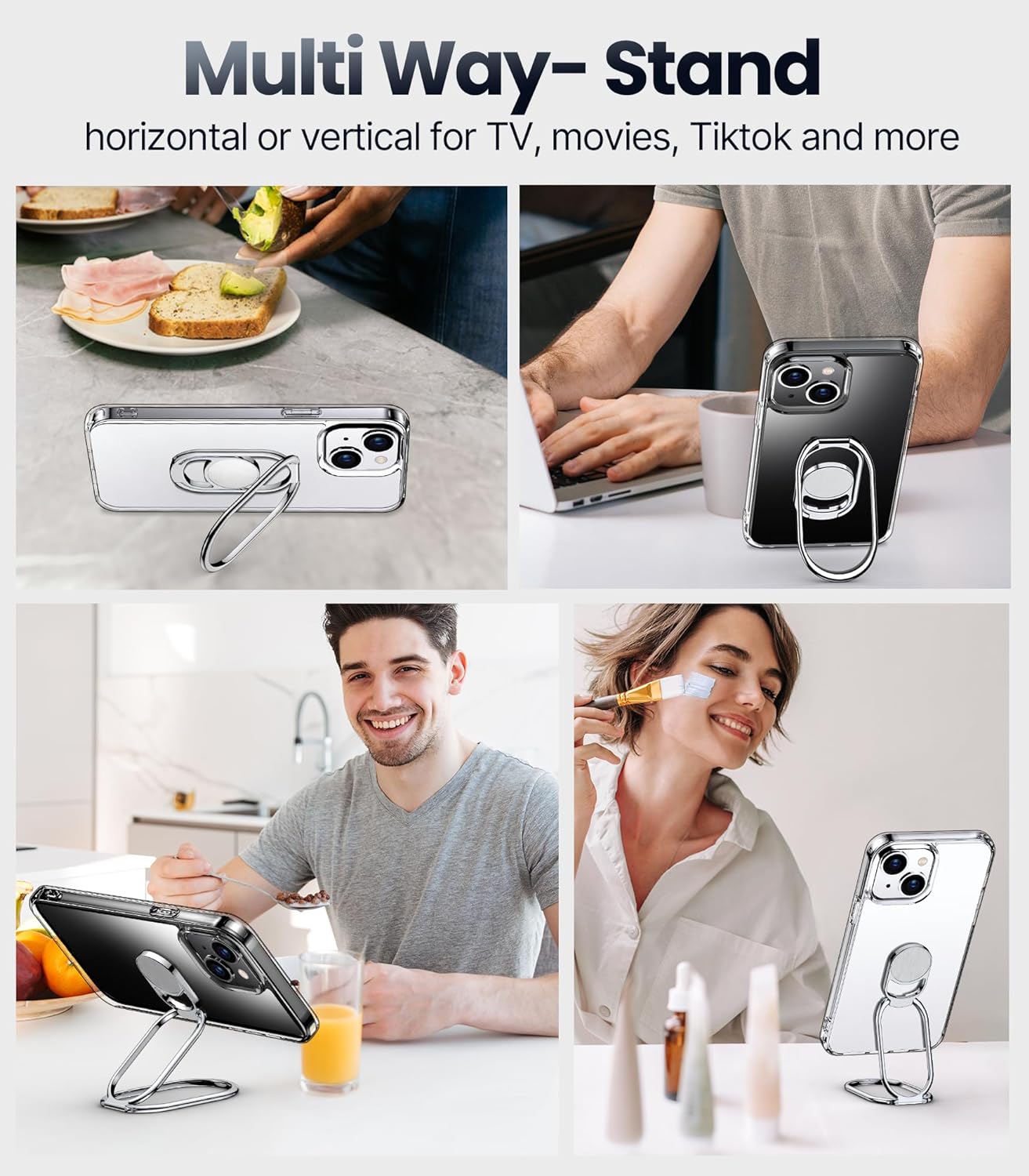 Shields Up for iPhone 14 Plus Case with Stand, Phone Case Clear with Double Ring Holder [Adjustable & Foldable] Shockproof Protective Cover for iPhone 14 Plus 6.7 inch - Clear - Image 4