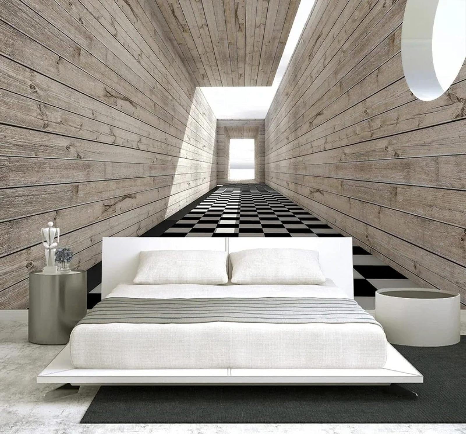 Xlming 250Cm×170Cm(B×H) Three Dimensional Wood Grain Corridor Visual Spatial Expansion 3D Wallpaper Silky Texture Home Study Office Grey Dining Room Sofa Bedroom Living Room Tv Backdrop-250Cm×170Cm