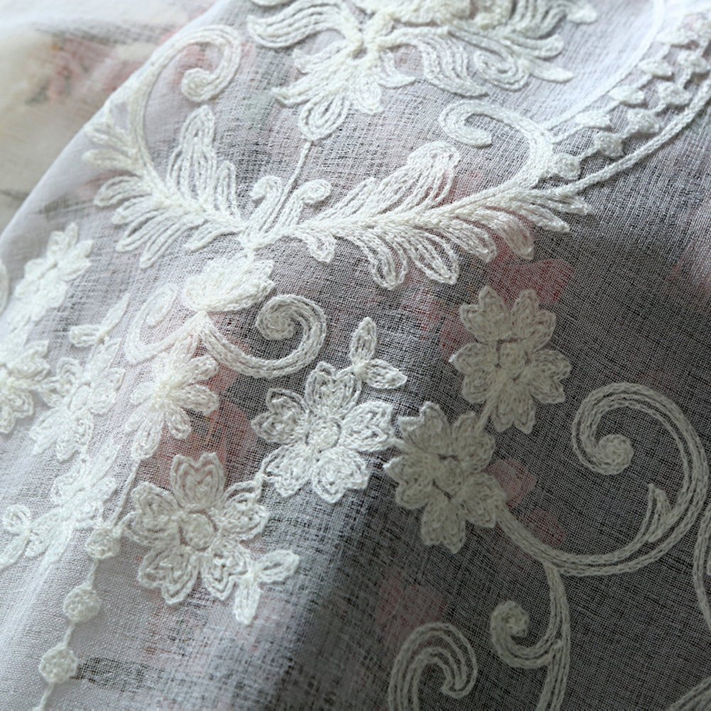 Silk Road Européen Rideau de broderie, Blanc Dentelle Rideau voilage Pour Salon Chambre Balcon Hublot de compartiment Décoration de fenêtres-blanc 200x250cm(79x98inch)