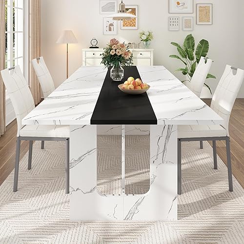 Miniatura 3 de Mesa de comedor rectangular de 71 pulgadas para 6-8 personas, mesa de cocina de madera de granja con patas de madera, mesa de cocina central de