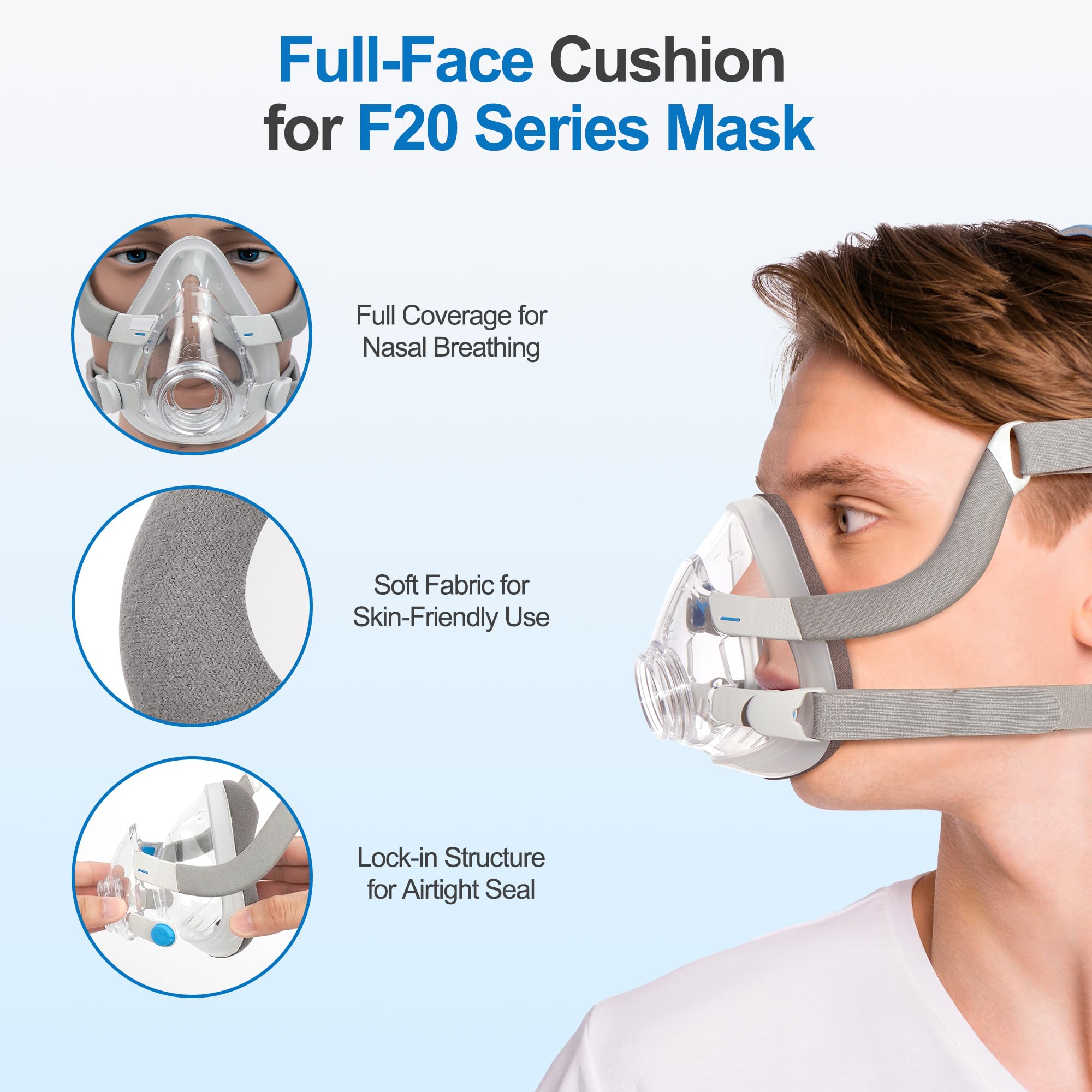 2 mascarillas de repuesto compatibles con AirFit F20 Almohadillas para mascarillas CPAP Innovadora mascarilla de tejido cálido para F20 Marrón-L