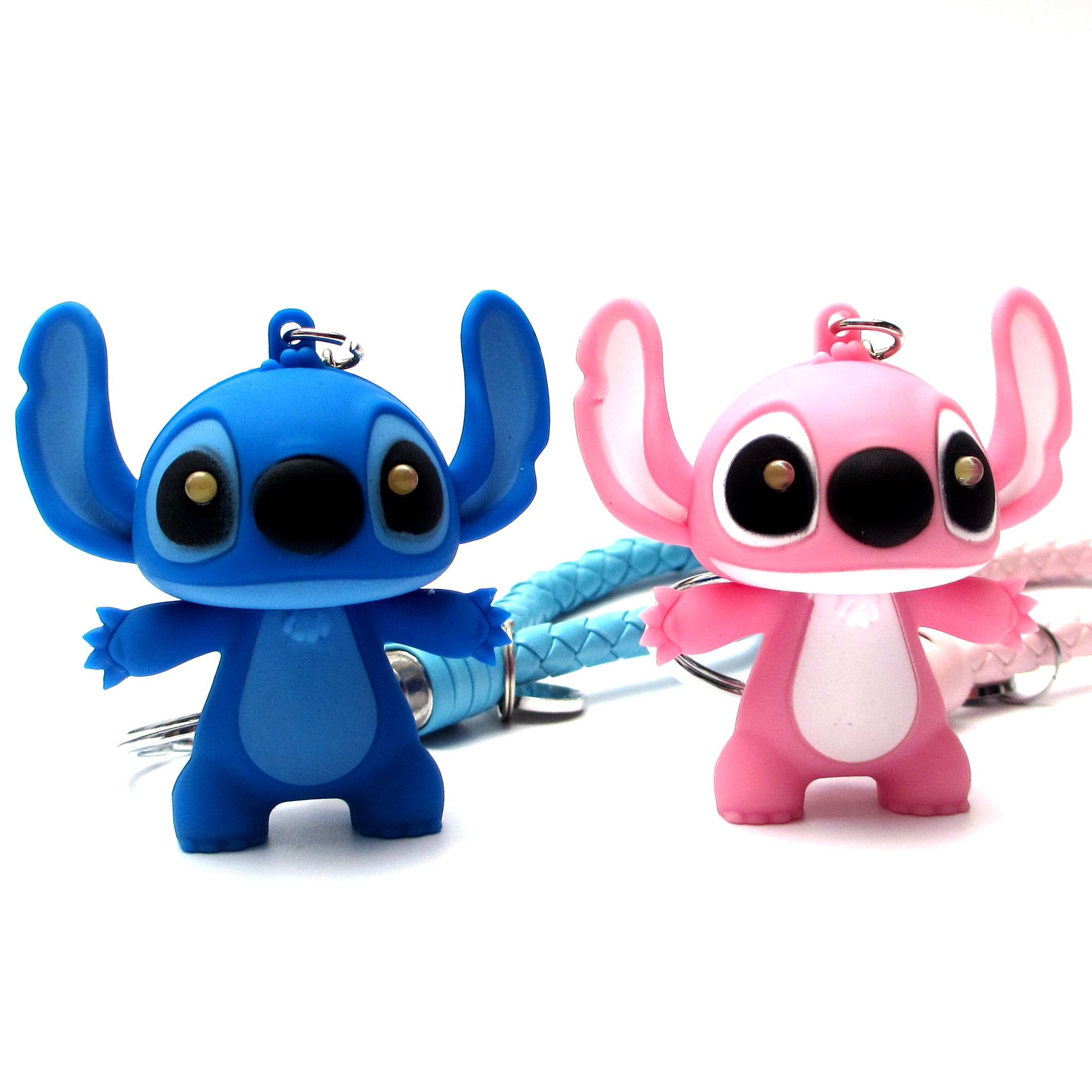 HEFANG Fashion Alice2PCS Stitch Keychain+2PCS Leather Strap, 2" Action Figure LED Keychain Ring,Say I LOVE YOU,Pendant，Accessories，Keys Pendant, Jewelry Accessories Gift