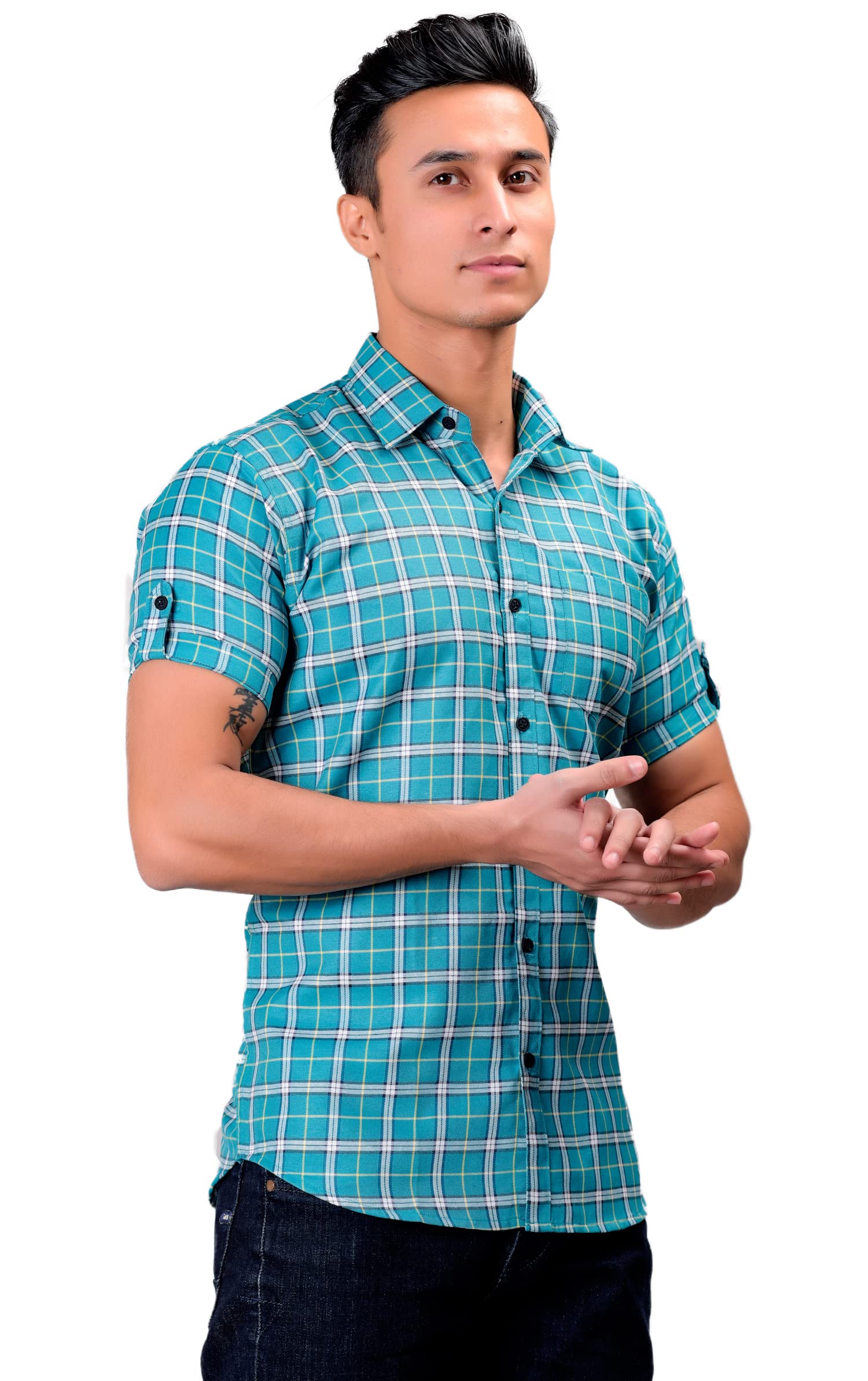 BASE 41 Men's Checkered Slim Fit Casual Shirt