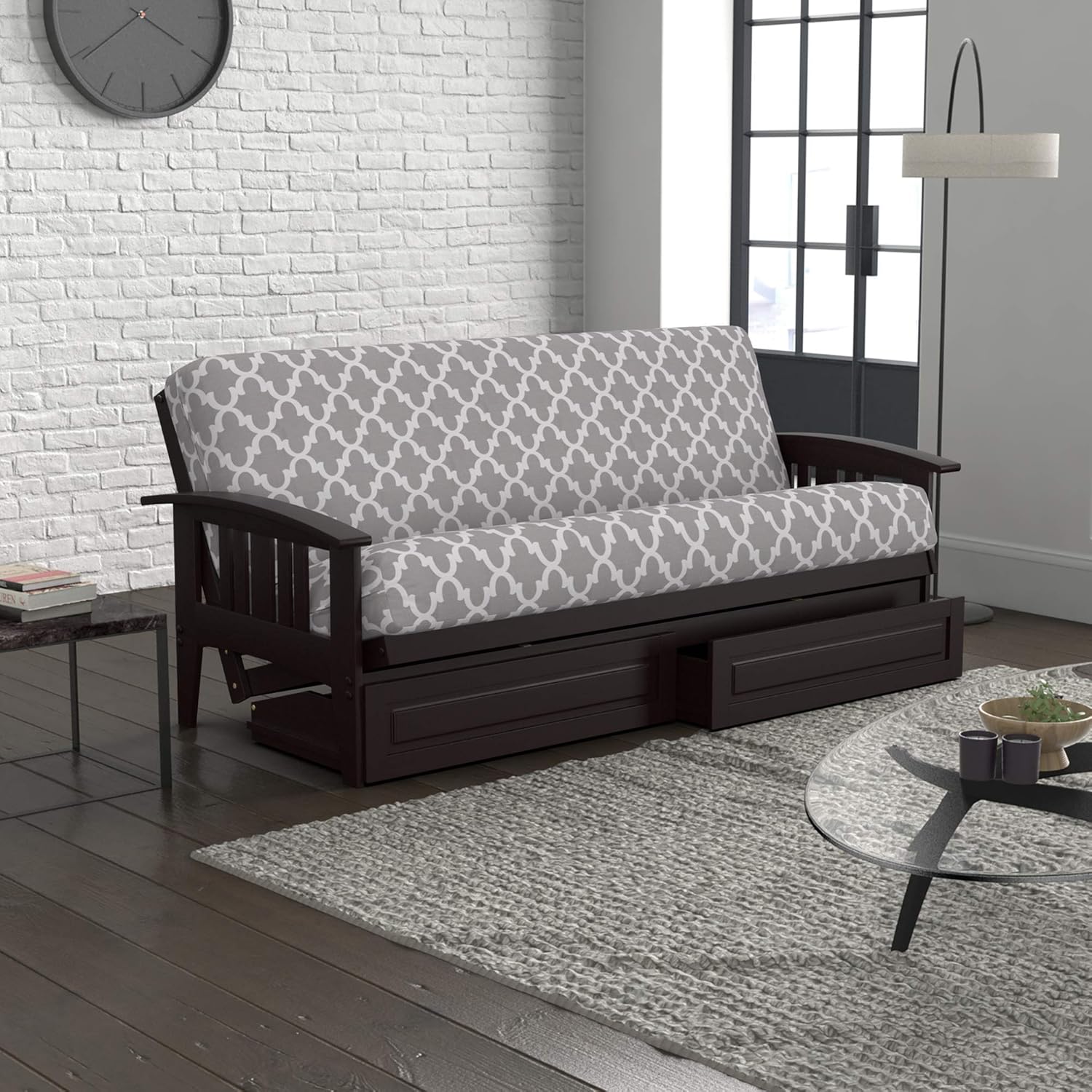 Nirvana Futons Luxor Urban Loft Sleeper Collection Full Size Dark Espresso Westfield Futon Frame, Mattress and Fynn Futon Cover Set