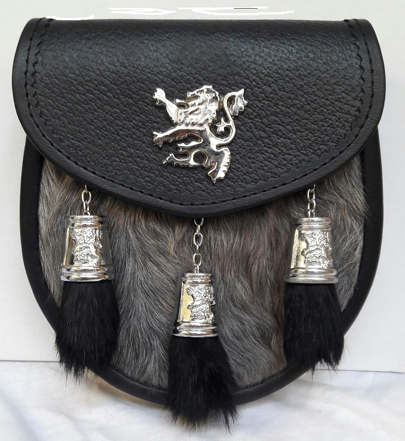 Scottish Kilt Semi Dress Grey Goat Sporran with Rampant Lion & Tassels Caps - Image 8